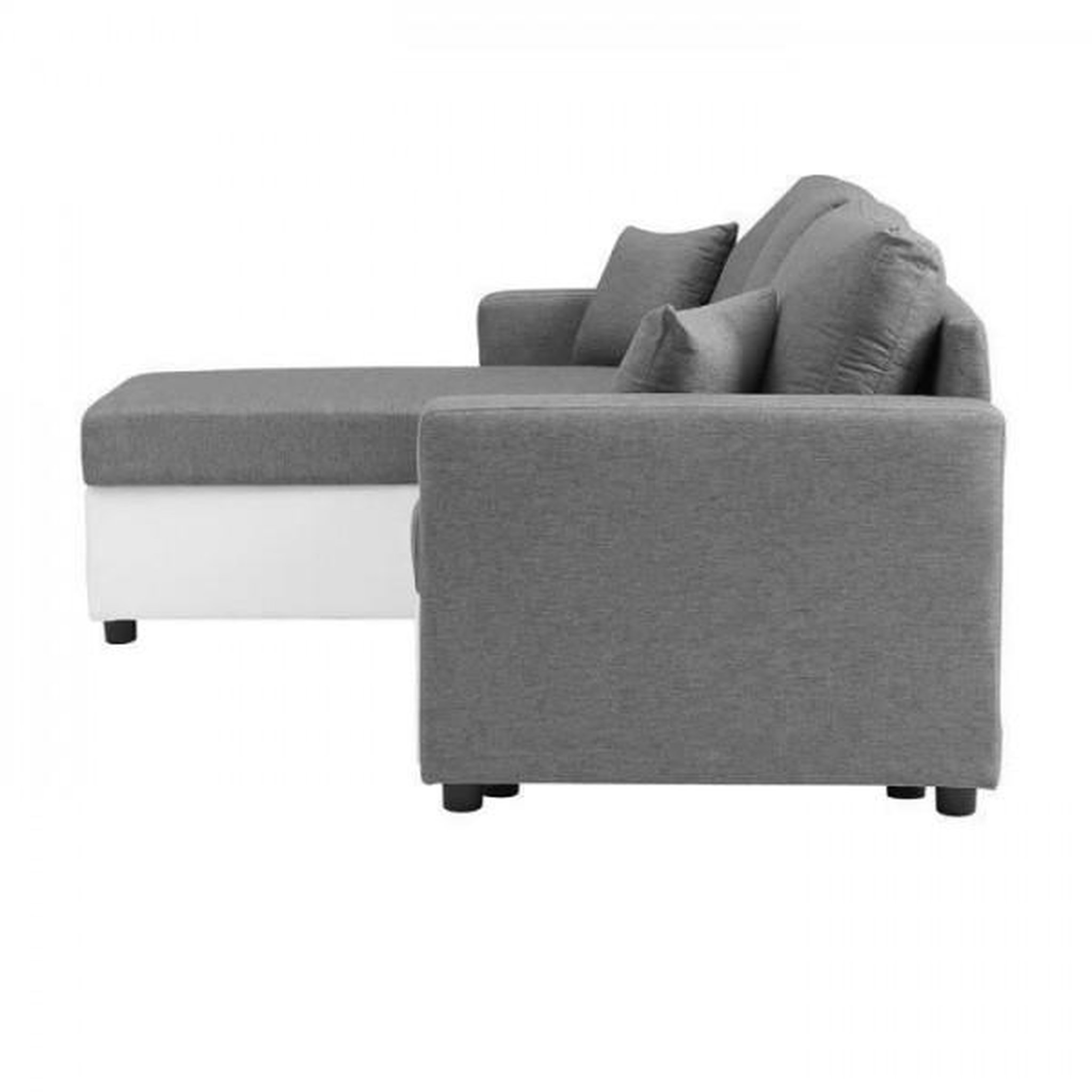 Voir la diapositive 6 : MARKET24 Canapé d'angle réversible convertible grand couchage + coffre - Tissu Blanc et gris - L 228 x P 148 x H 86 cm - OWENS