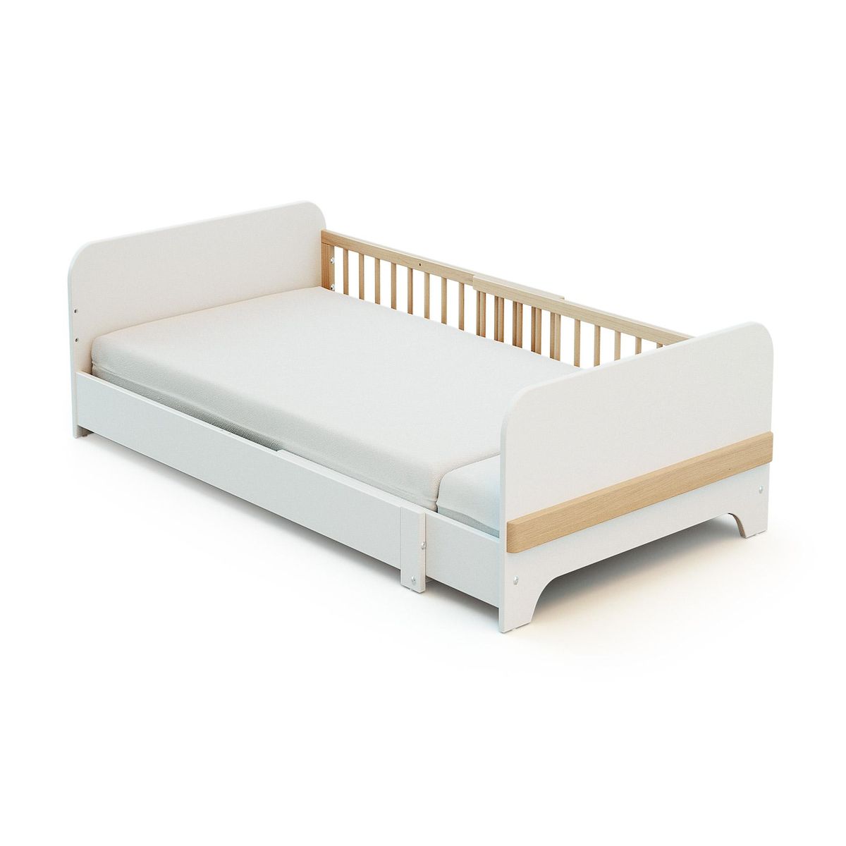 JURABABY Lit au sol enfant extensible en bois 80x140-165-190 CARROUSEL - Blanc