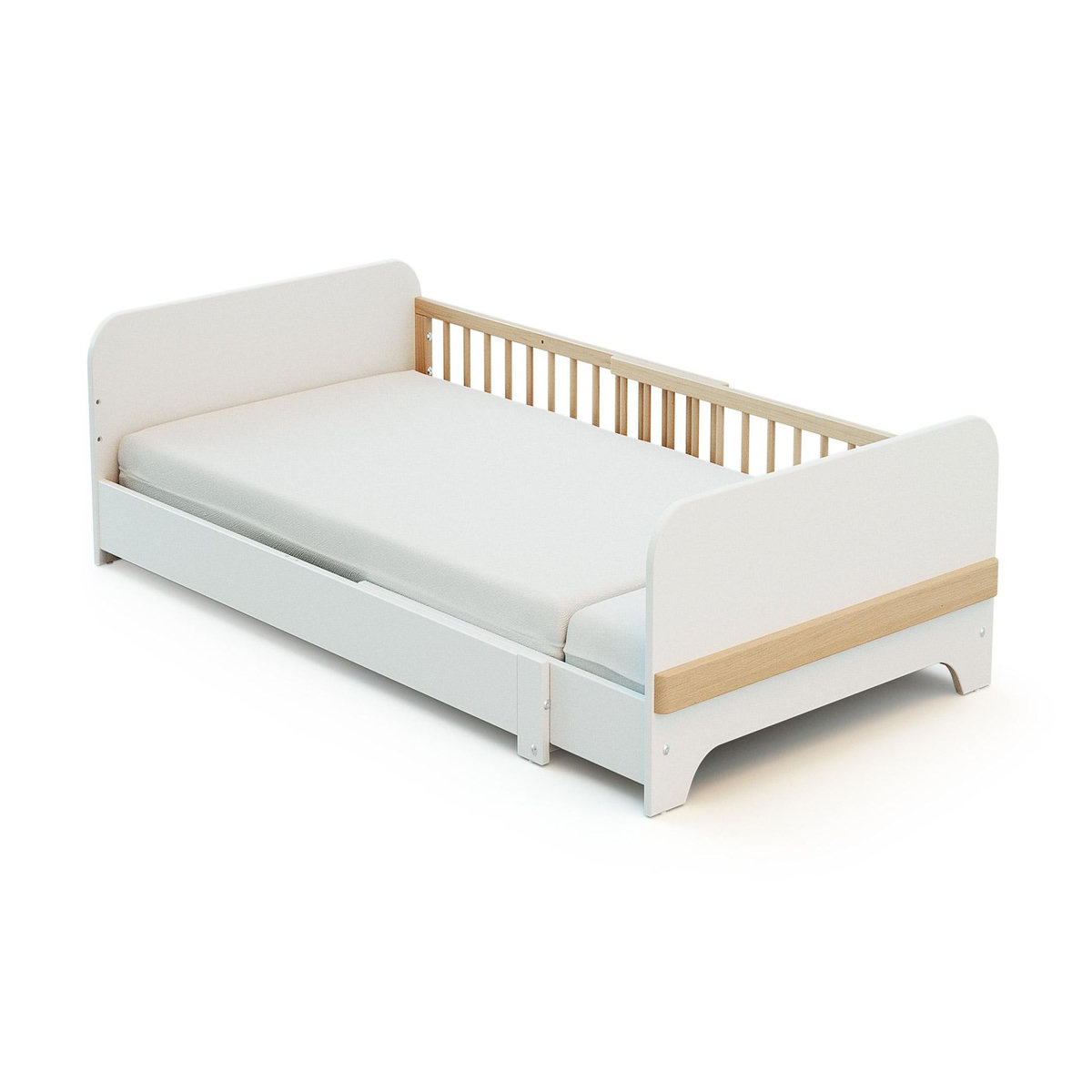 JURABABY Lit au sol enfant extensible en bois 80x140-165-190 CARROUSEL - Blanc