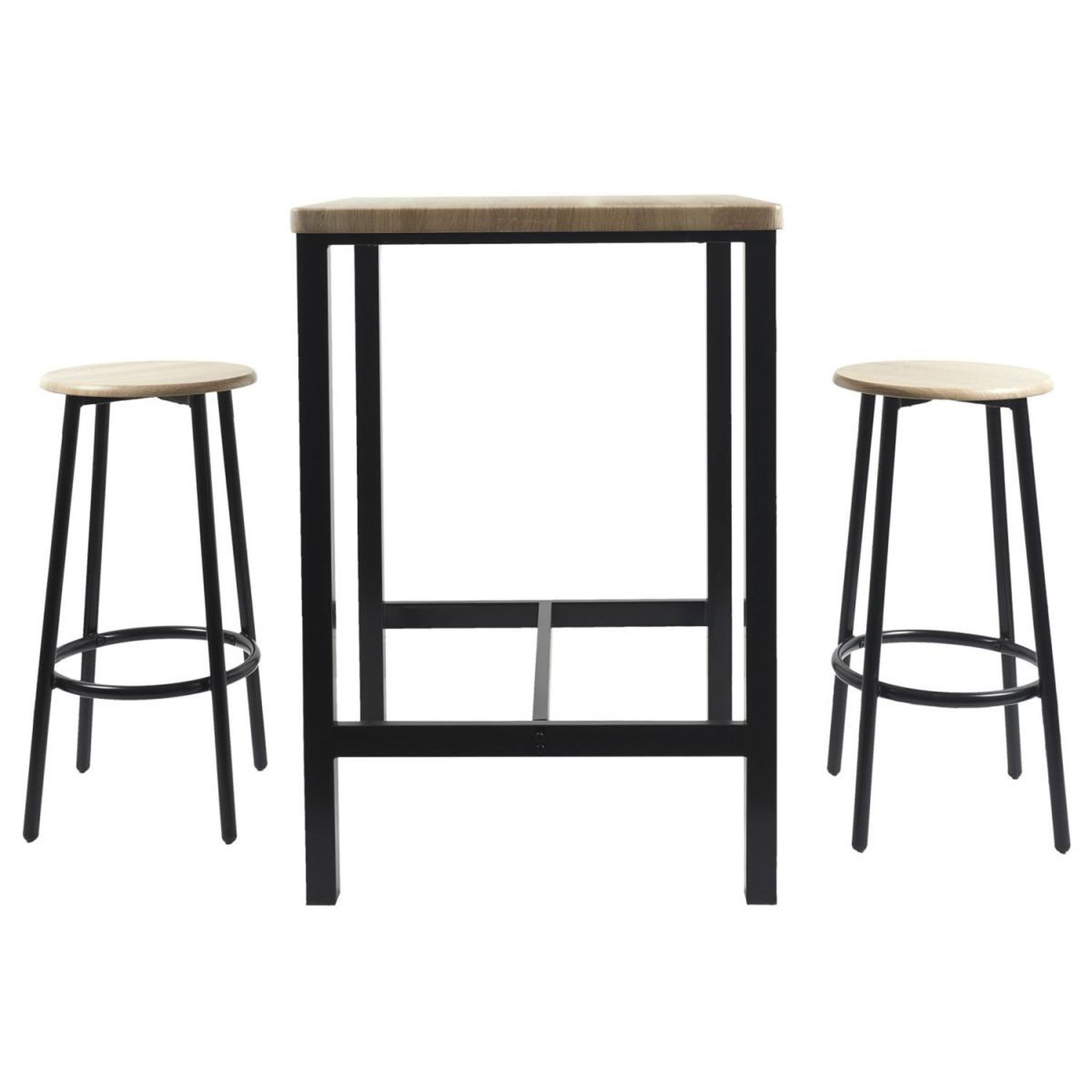 The Home Deco Factory Ensemble Table de Bar & 2 Tabourets  Loka  86cm Noir