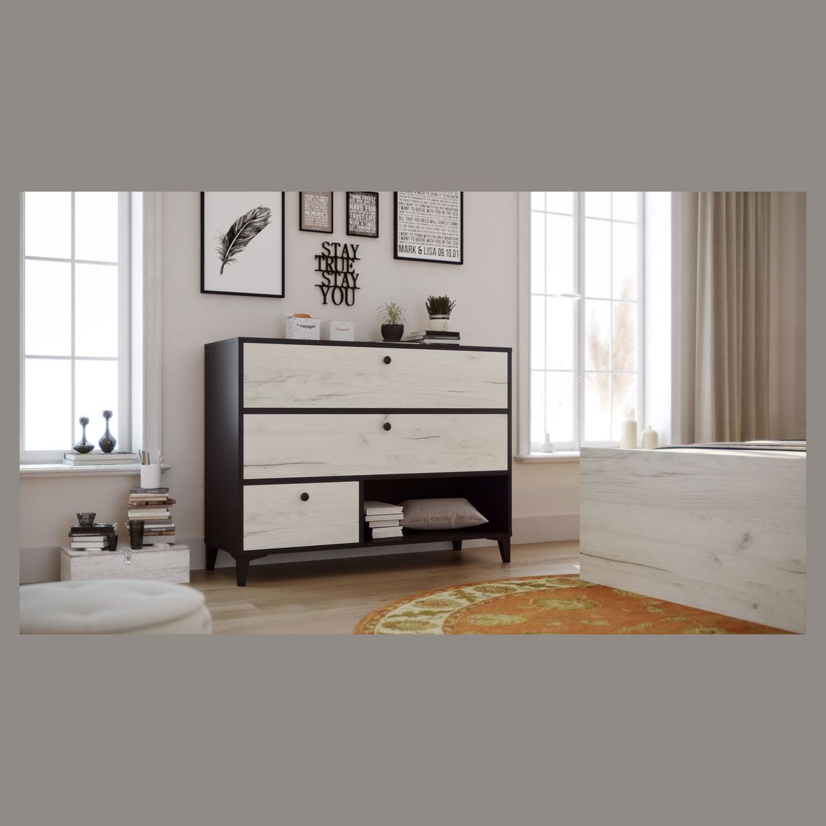 Commode 3 tiroirs 1 niche L110cm BRIDGET
