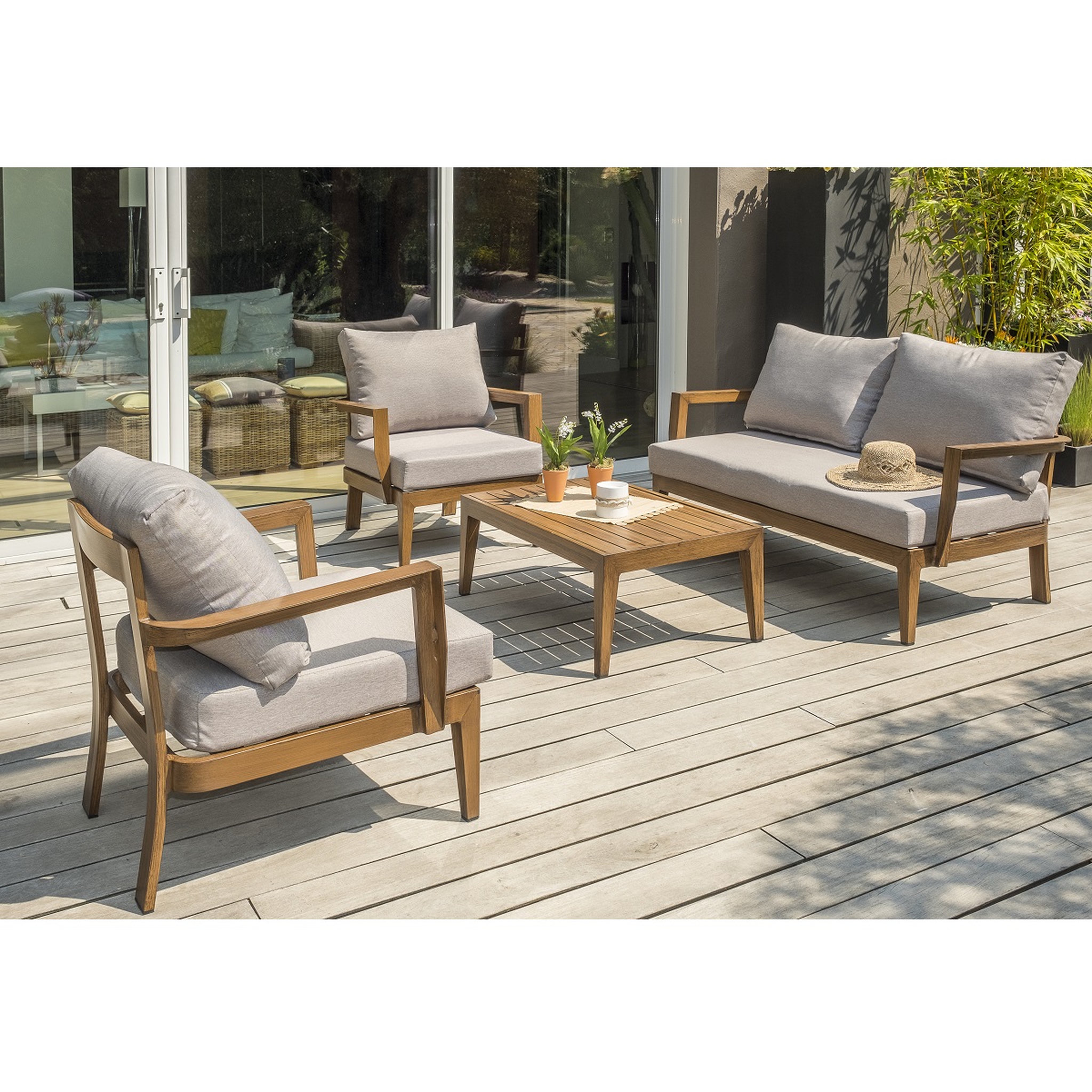DCB GARDEN Salon bas de jardin - 4 places - Aluminium - Imitation bois - PORTOFINO S2