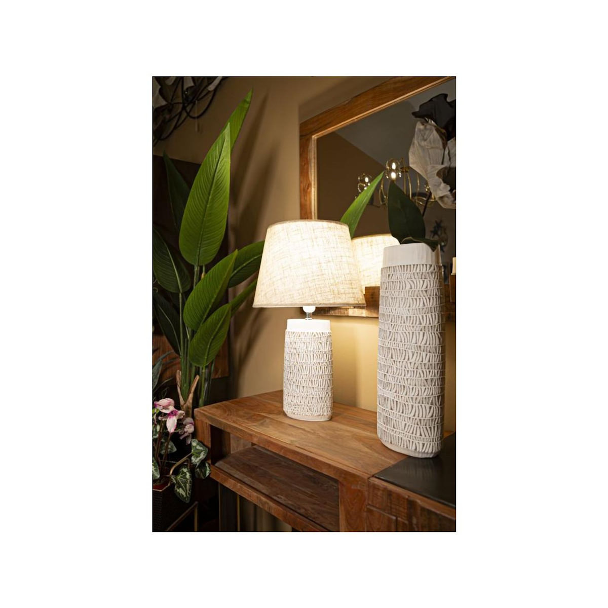 Paris Prix Lampe à Poser en Résine  Nairobi  60cm Blanc & Naturel