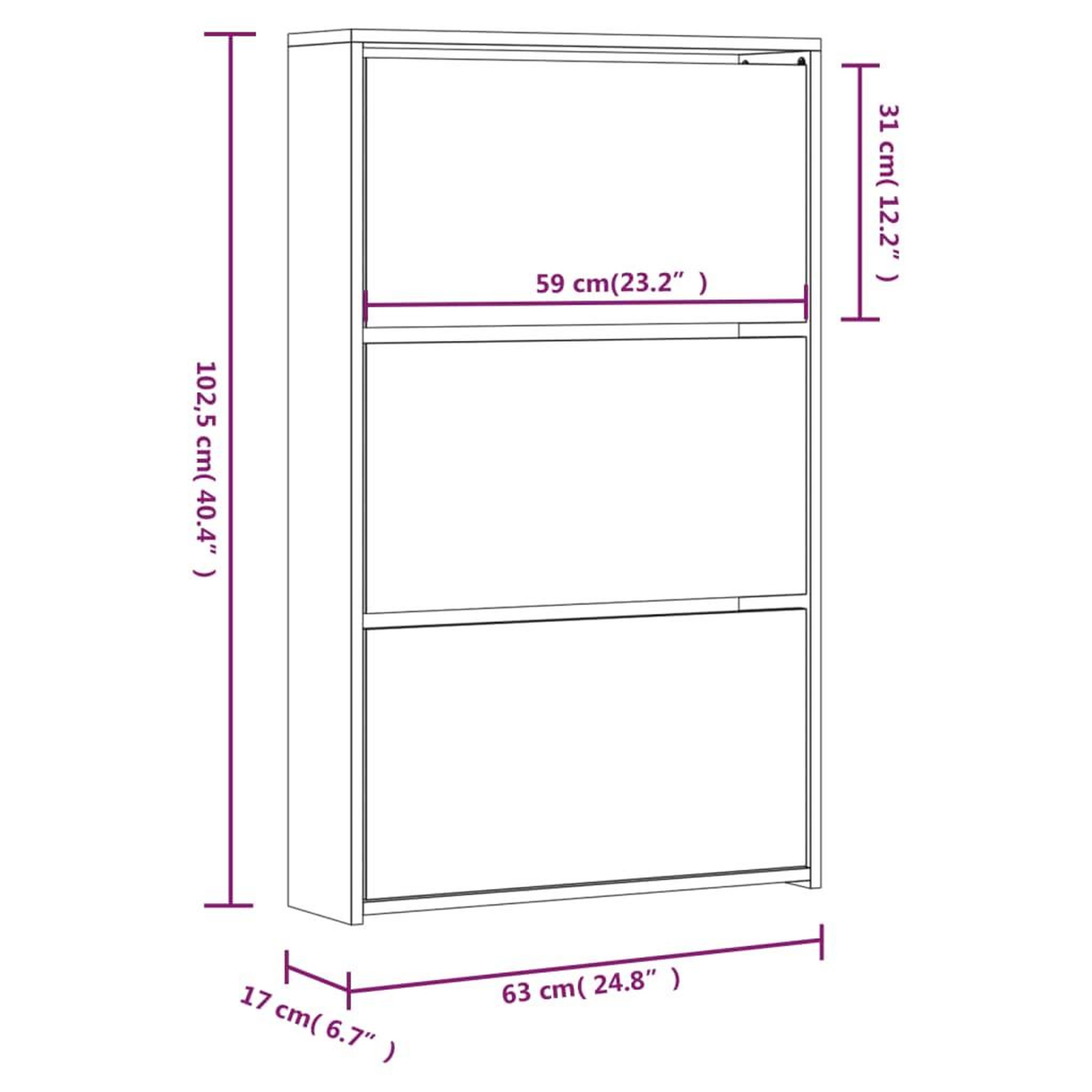 Voir la diapositive 6 : VIDAXL Armoire chaussures miroir 3niveaux Blanc brillant 63x17x102,5cm