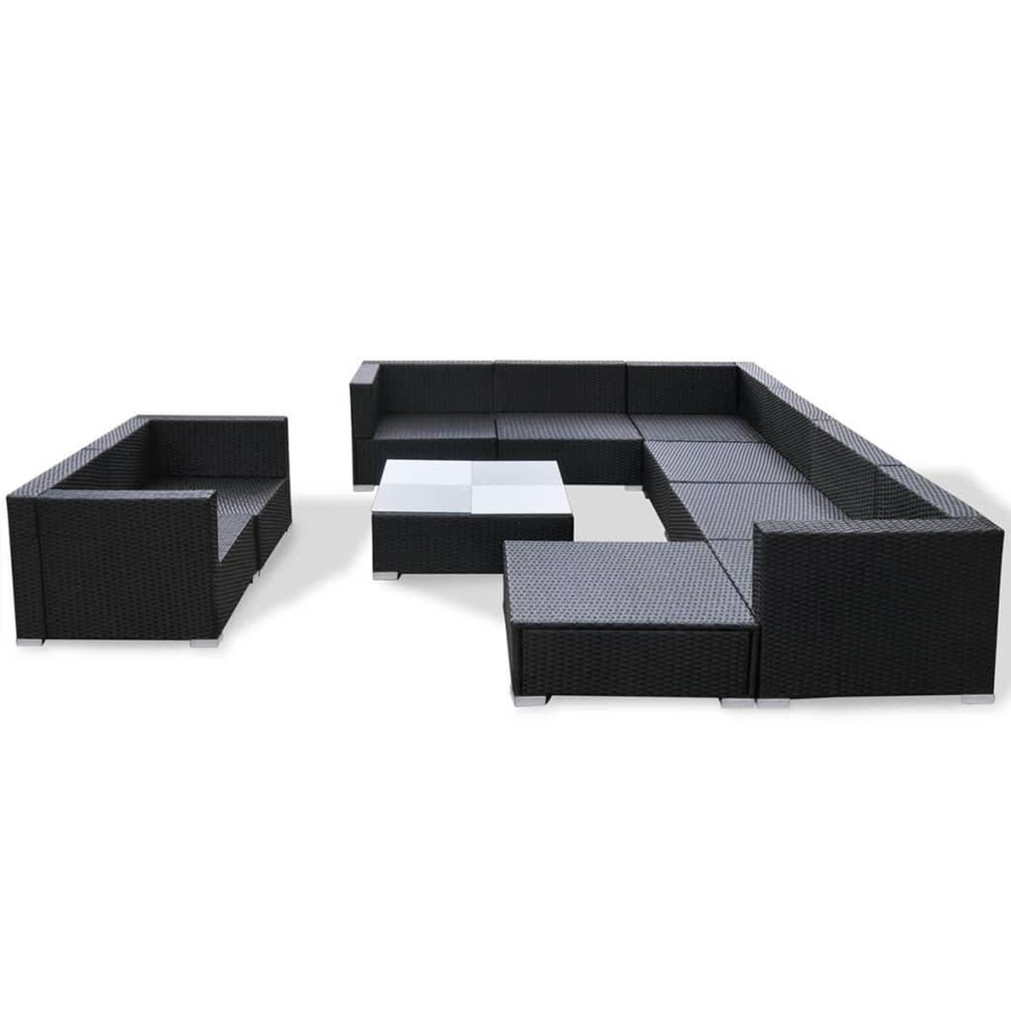 Voir la diapositive 5 : VIDAXL Salon de jardin 10 pcs avec coussins Resine tressee Noir