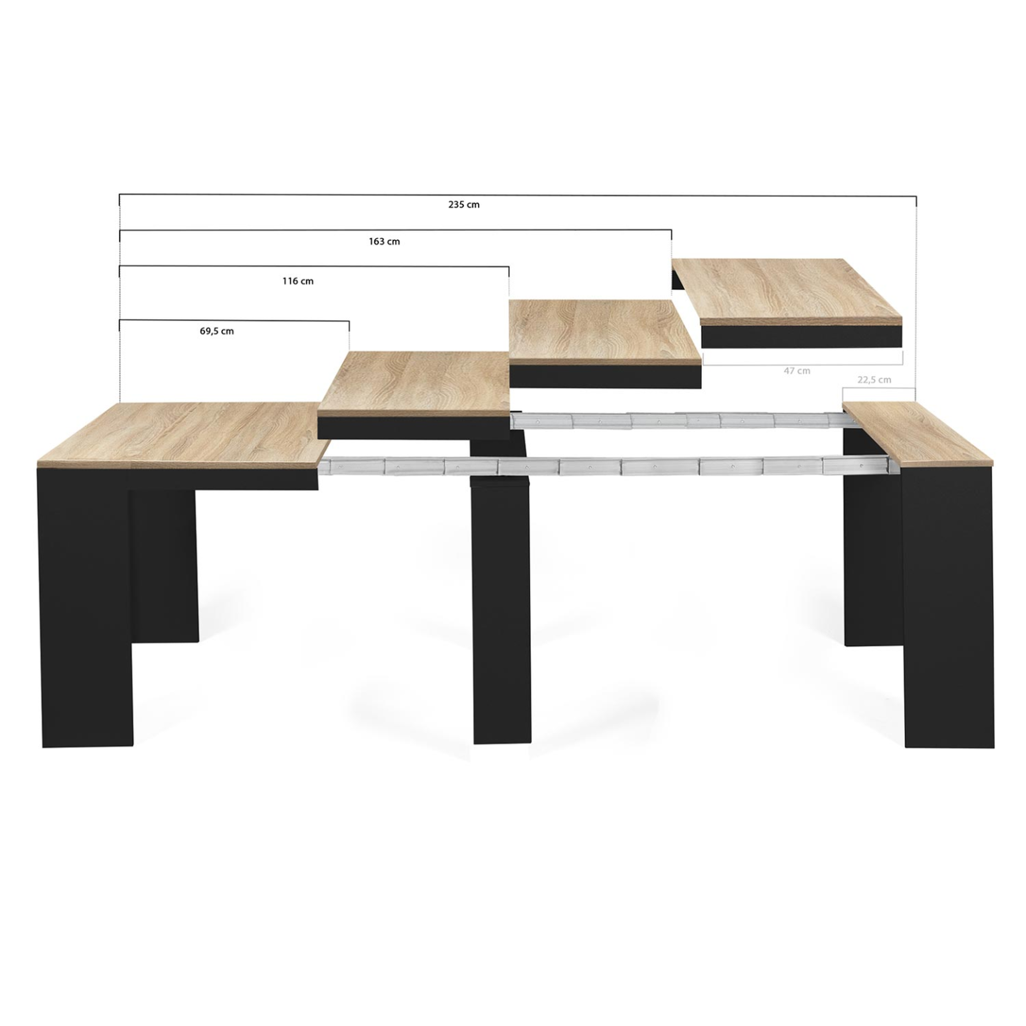 Voir la diapositive 4 : ID MARKET Table console extensible orlando 10 personnes 235 cm bois noir et façon hêtre