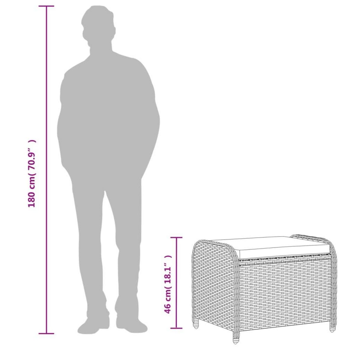 VIDAXL Tabouret de jardin avec coussin gris 58x46x46 cm resine tressee