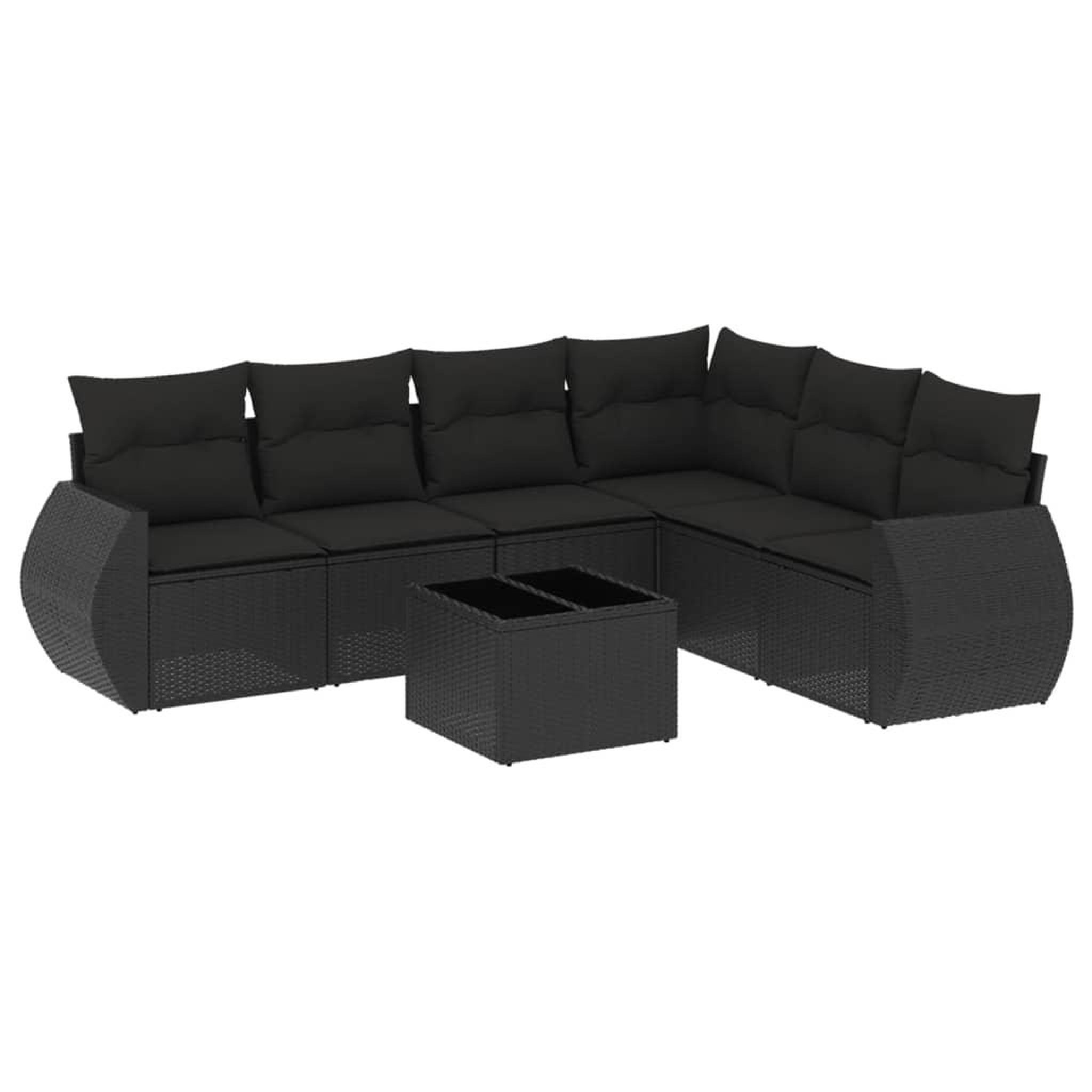 Voir la diapositive 2 : VIDAXL Salon de jardin 7 pcs avec coussins noir resine tressee