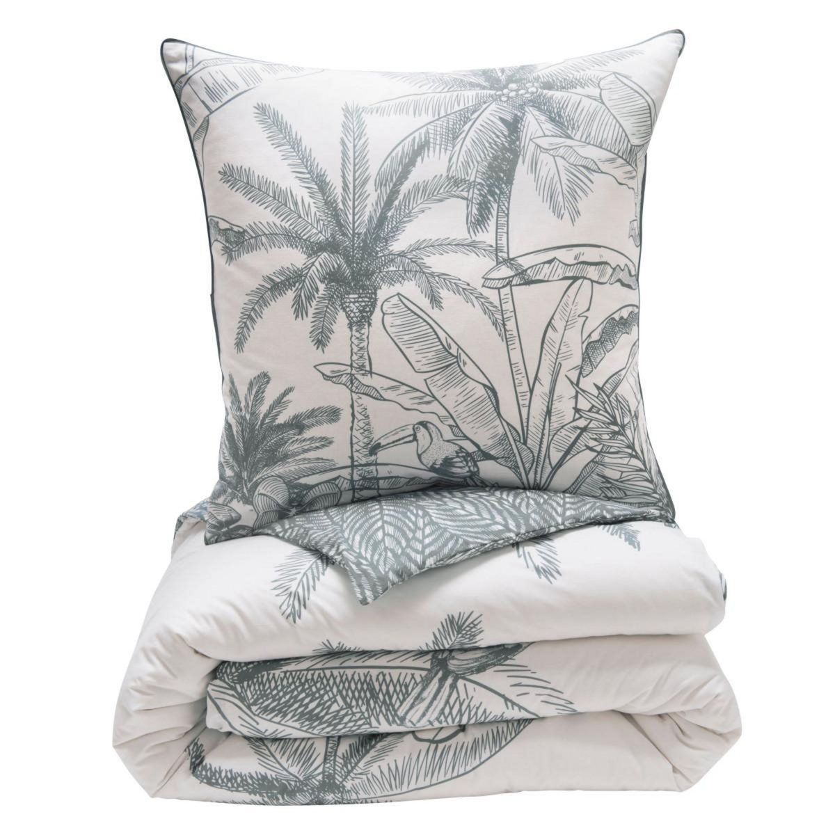 FUTURE HOME Parure de lit 2 personnes végétal réversible en coton