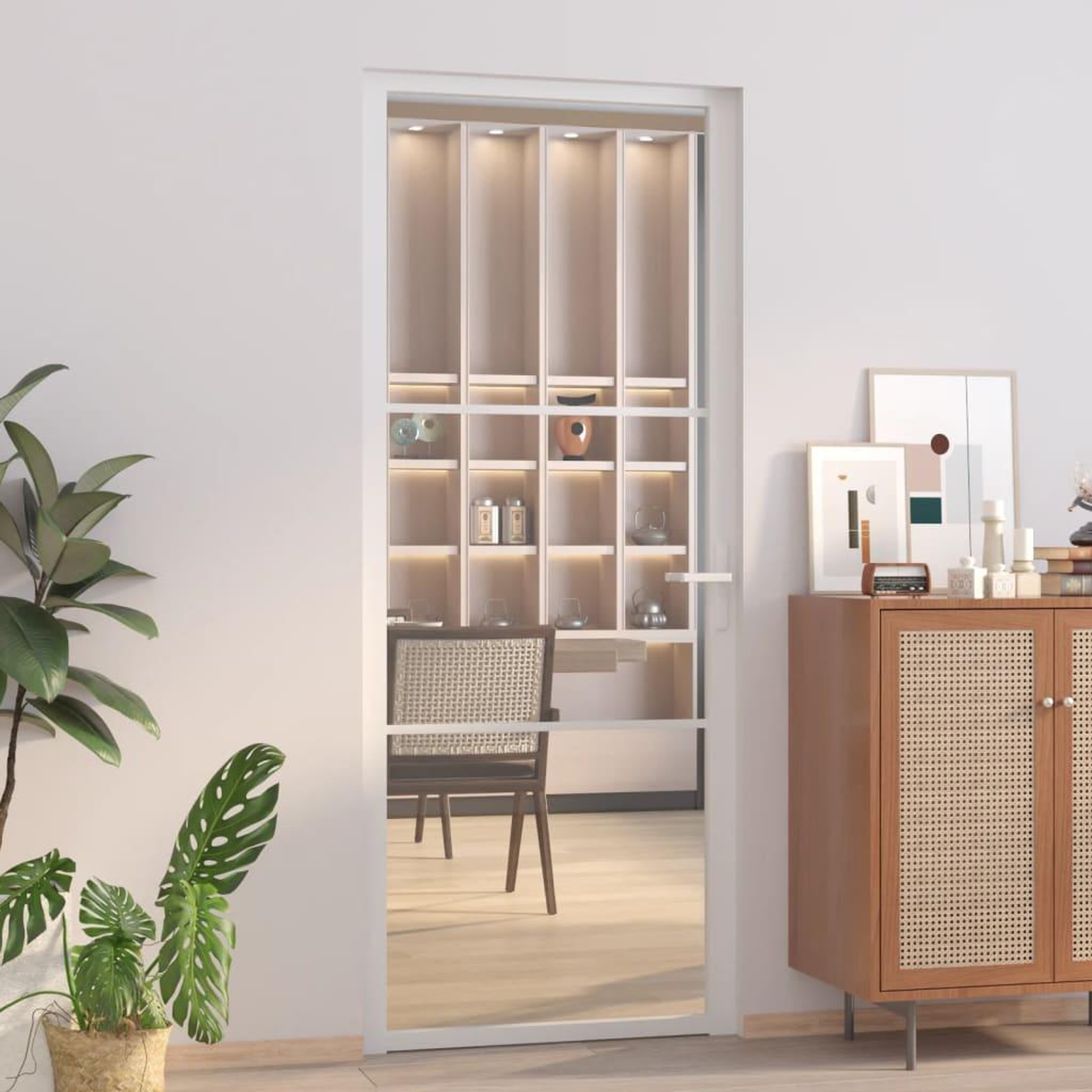 Voir la diapositive 1 : VIDAXL Porte interieure 83x201,5 cm Blanc Verre ESG et aluminium