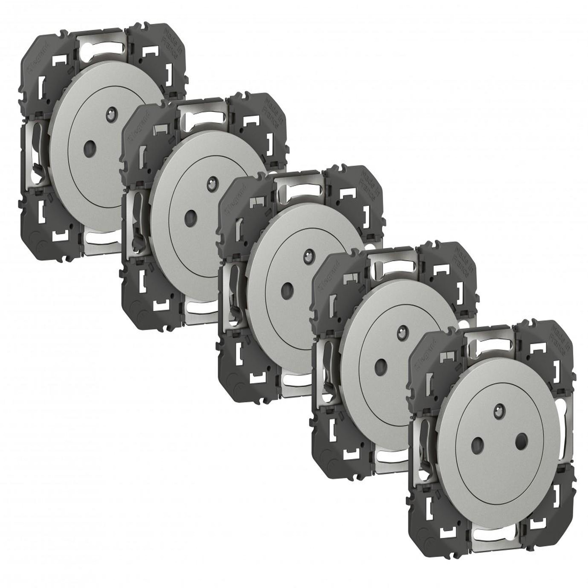Legrand Lot de 5 prises avec terre Dooxie, LEGRAND, aluminium