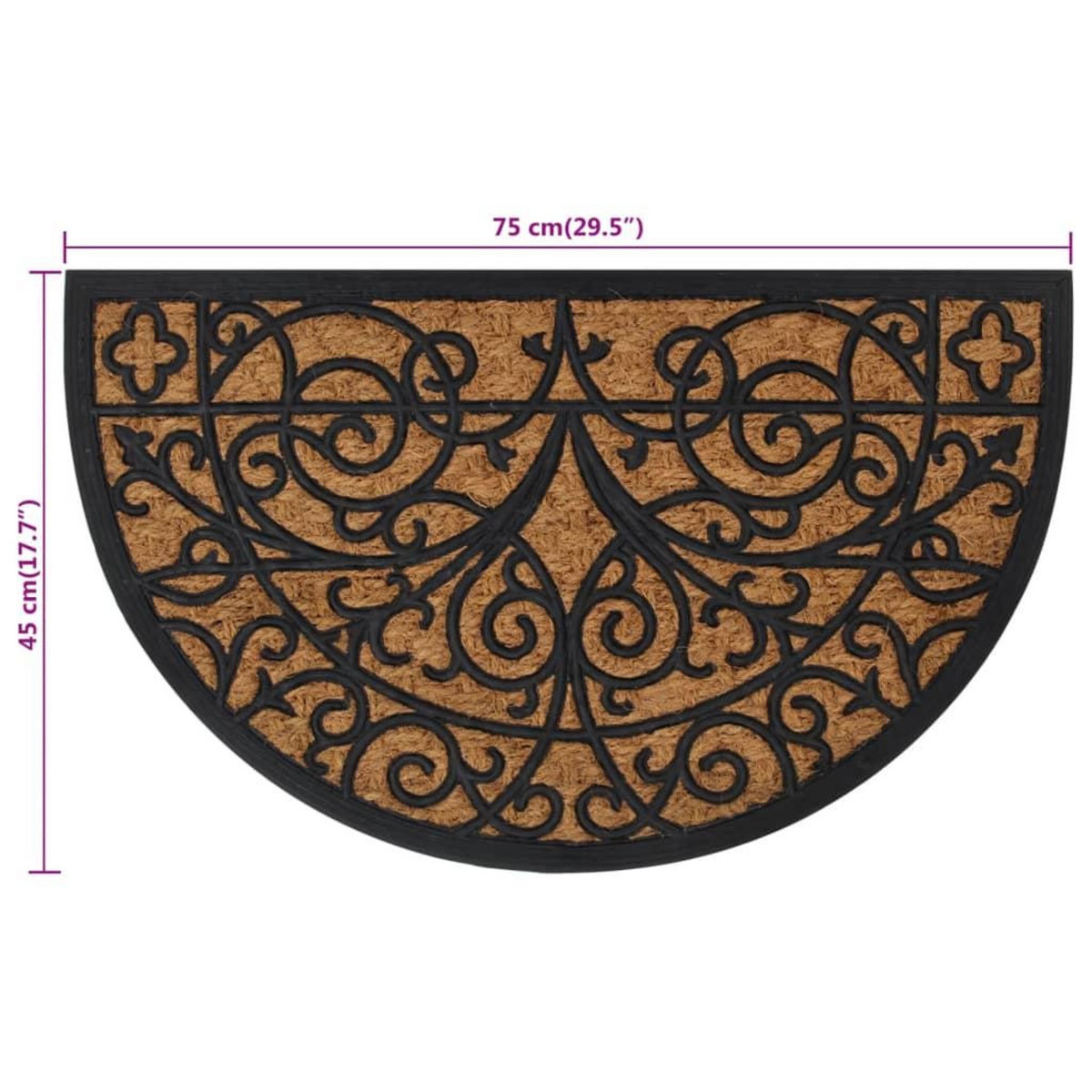 VIDAXL Tapis de porte demi-rond 45x75 cm caoutchouc et fibre de coco