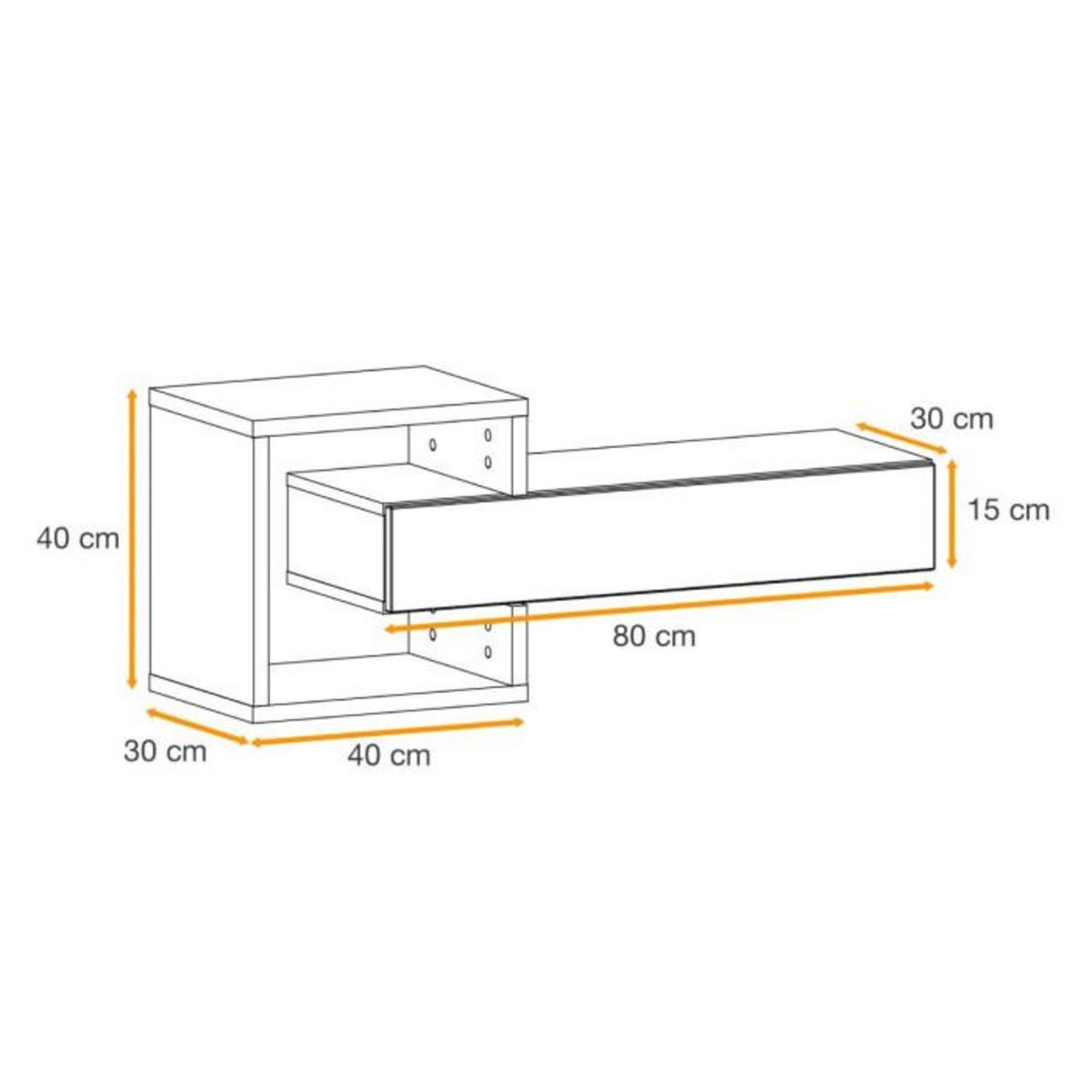 Paris Prix Étagère Murale & Tiroir  Easy  100cm Noir