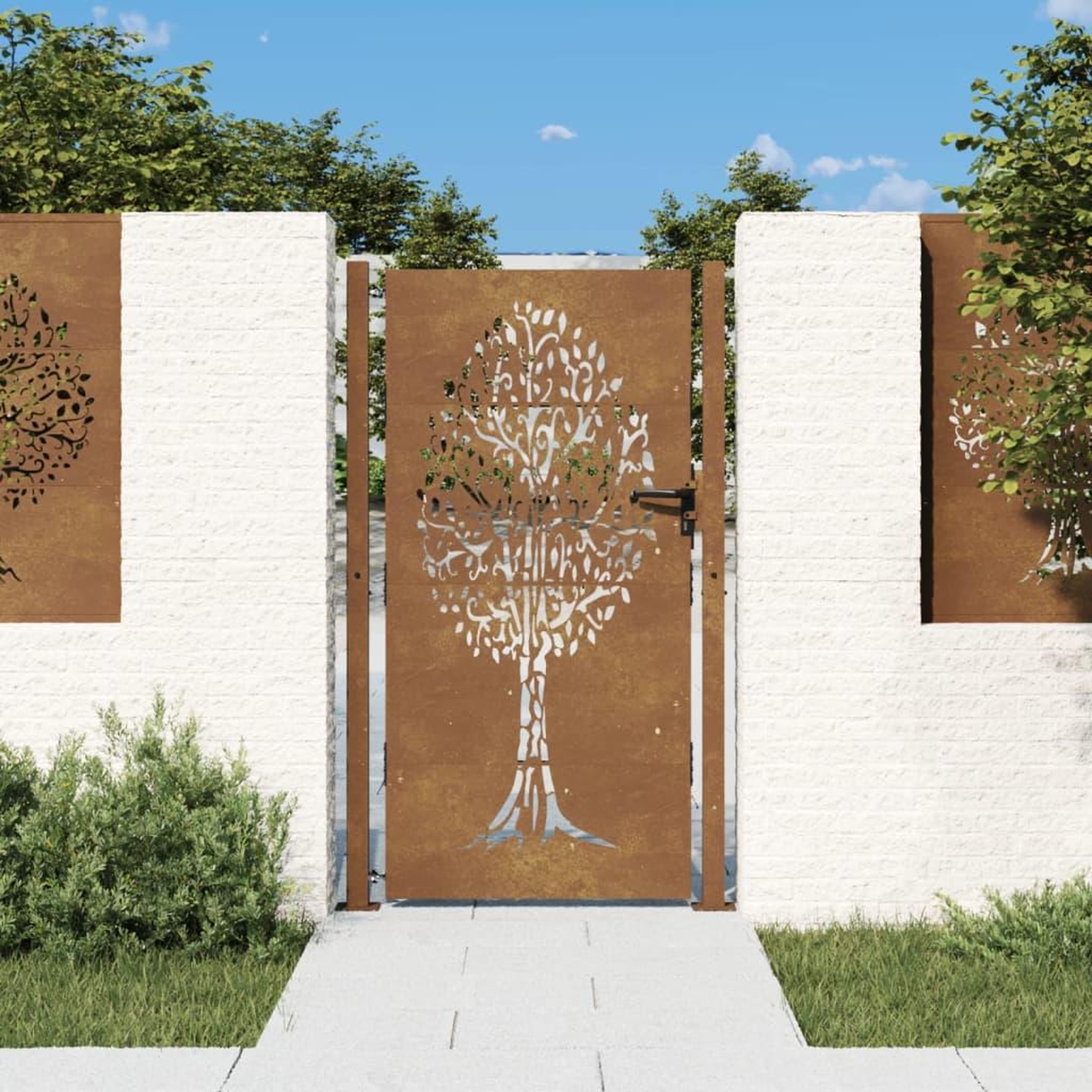 VIDAXL Portail de jardin 105x180 cm acier corten conception de l'arbre