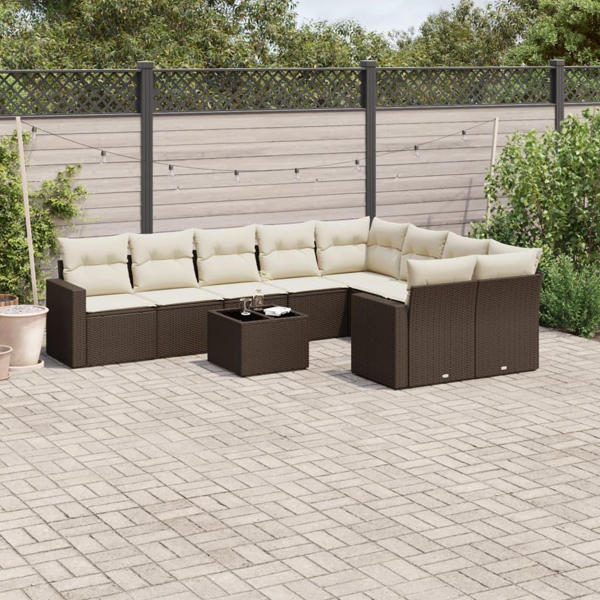 VIDAXL Salon de jardin 10 pcs avec coussins marron resine tressee