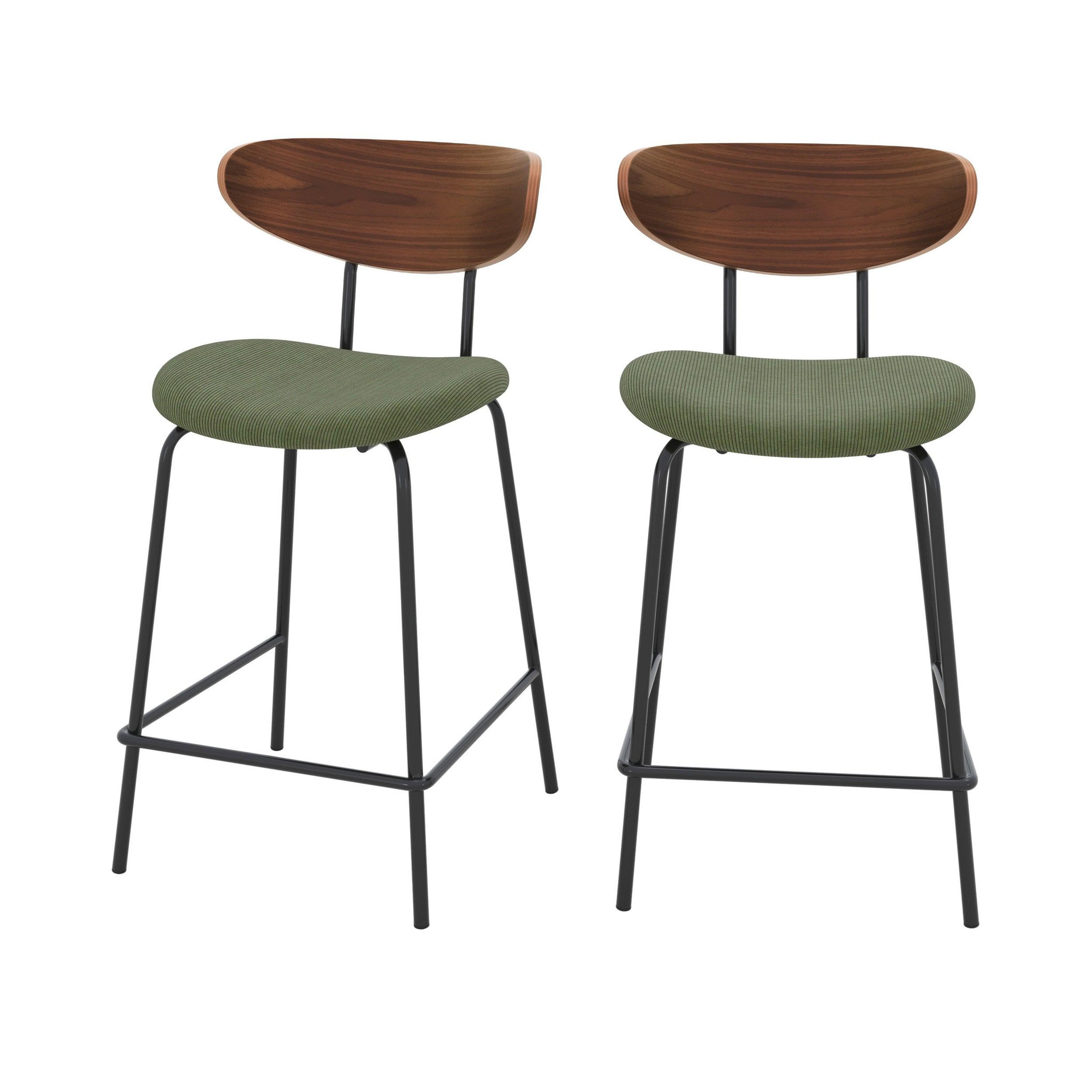 MAISON PAVANE Lot de 2 chaises pour îlot central en velours côtelé kaki 64.5 cm-jade