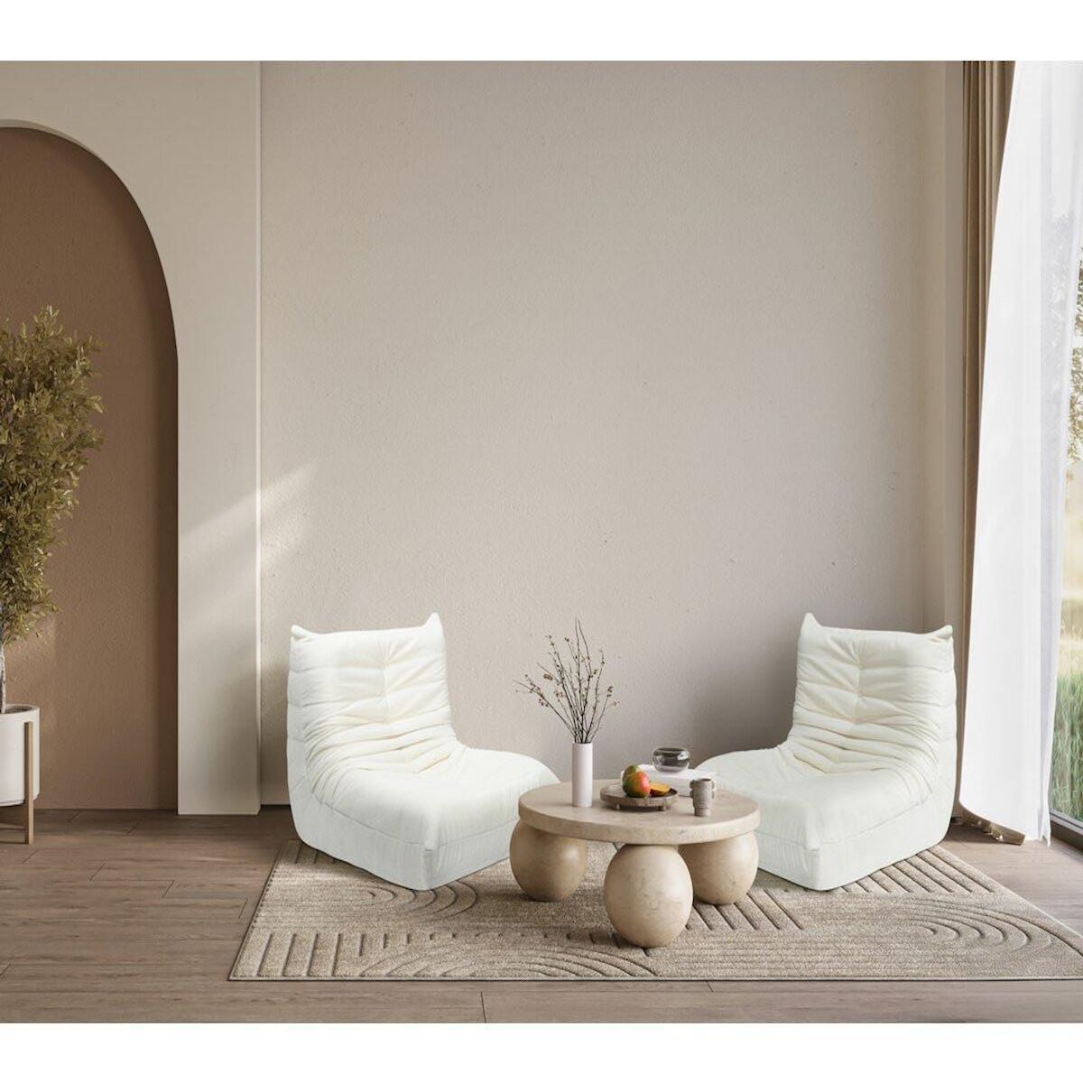 Habitat et Jardin Lot de 2 chauffeuses pour canapé modulables en tissu texturé  Velasca  - Crème