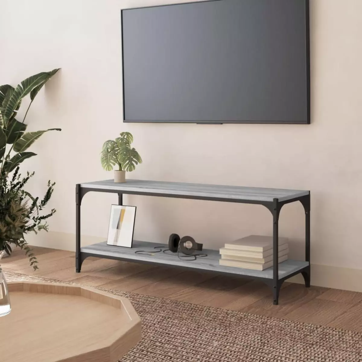 VIDAXL Meuble TV Sonoma gris 100x33x41 cm Bois d'ingenierie et acier