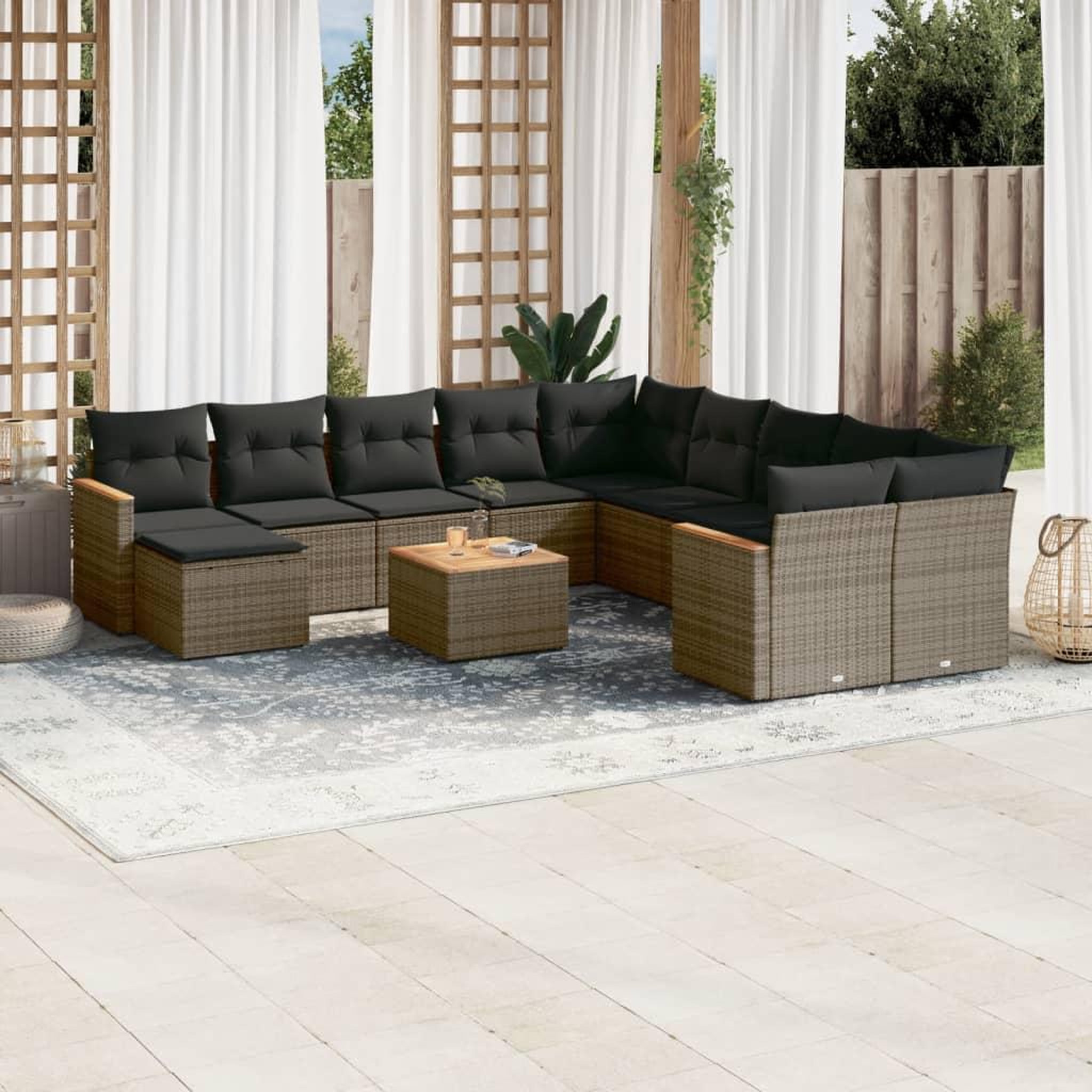 VIDAXL Salon de jardin avec coussins 12 pcs gris resine tressee