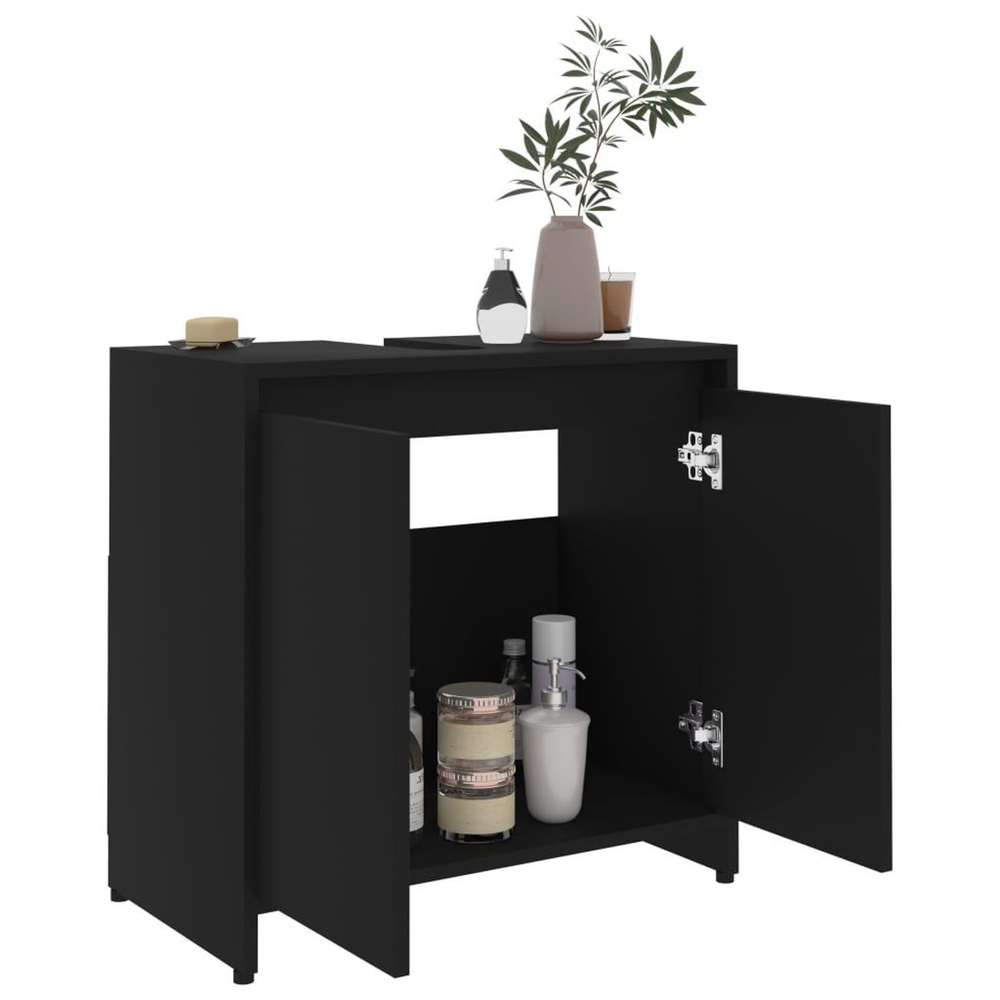 Voir la diapositive 4 : VIDAXL Armoire de salle de bain noir 60x33x61 cm Bois d'ingenierie