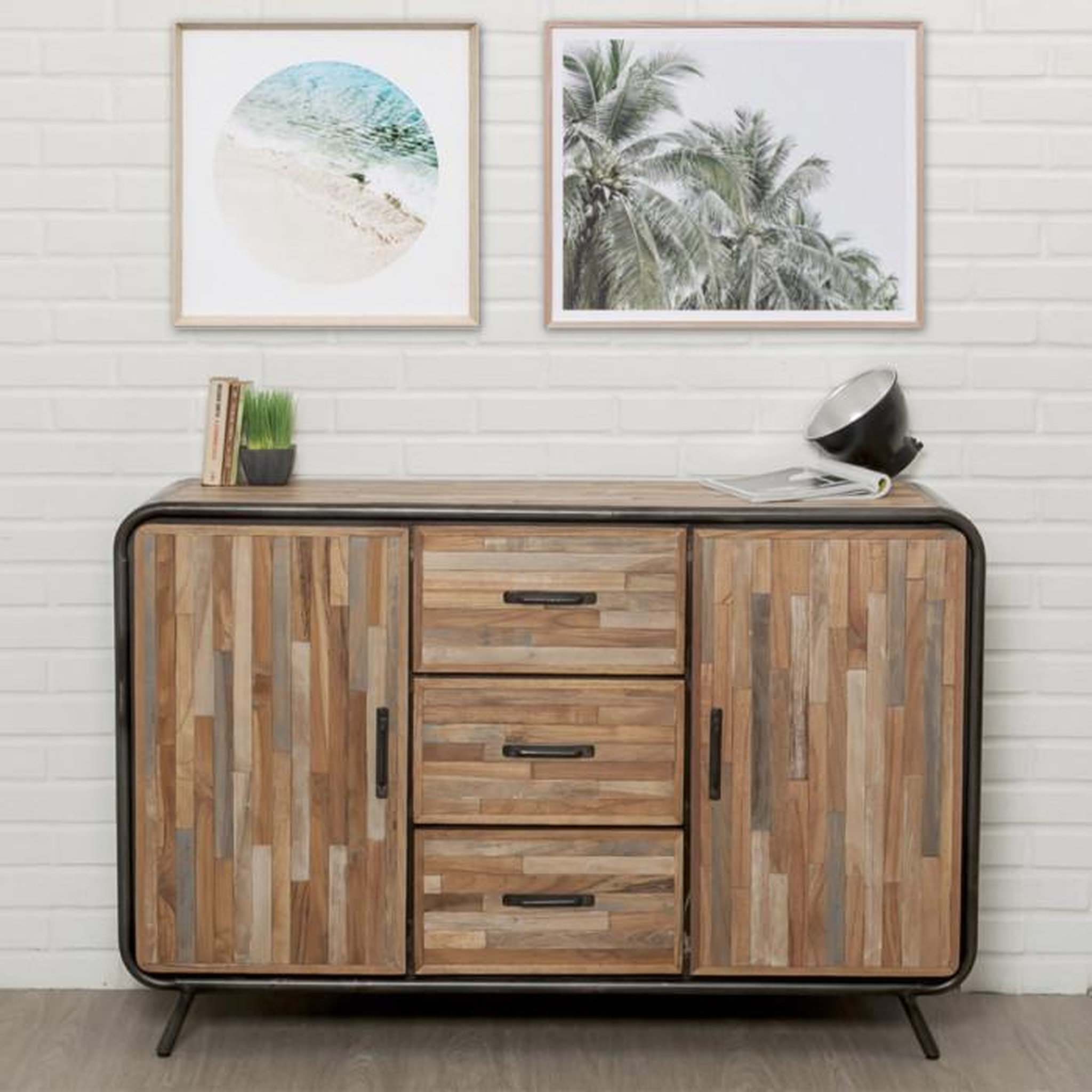 Voir la diapositive 2 : Paris Prix Buffet 2 Portes en Teck Industriel  Fusion  140cm Naturel