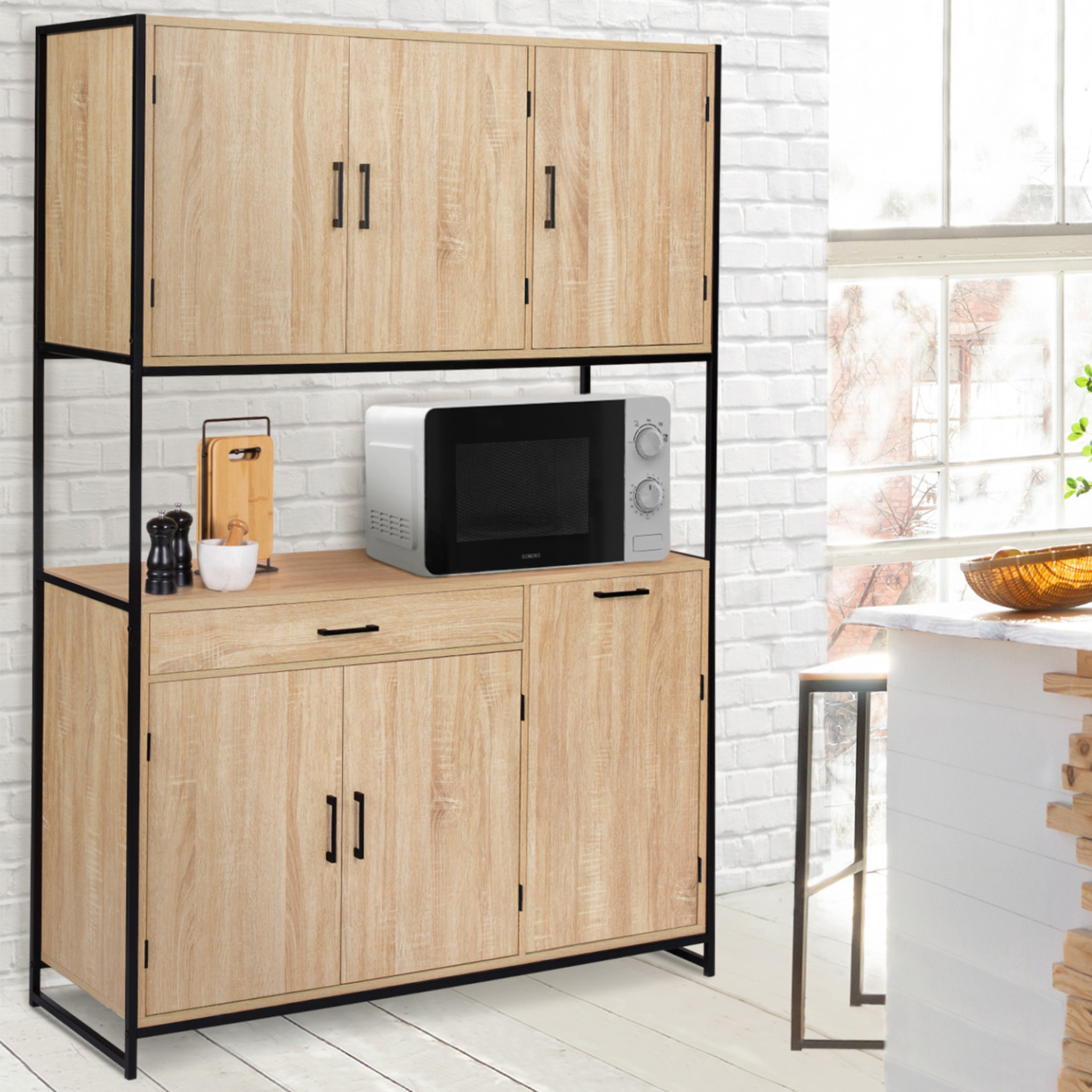Voir la diapositive 2 : ID MARKET Buffet de cuisine 120 cm detroit meuble 6 portes design industriel + tiroir