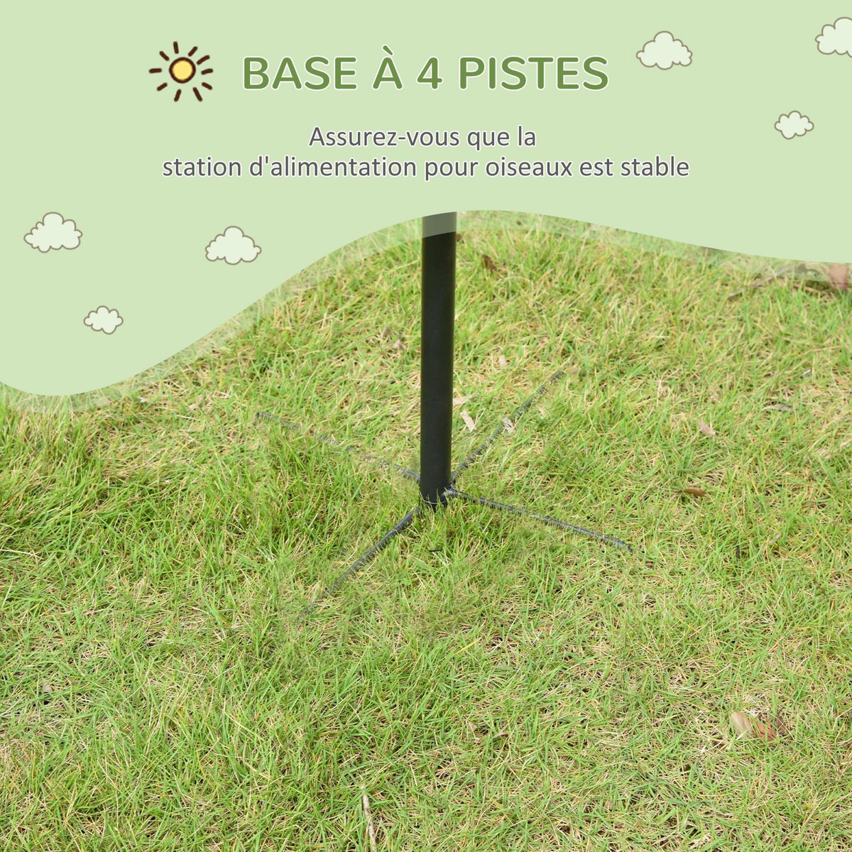 PAWHUT Mangeoire à oiseaux H.2,08 m style rustique chic 4 crochets 2 réglables 4 piquets d'ancrage au sol acier époxy aspect fer forgé