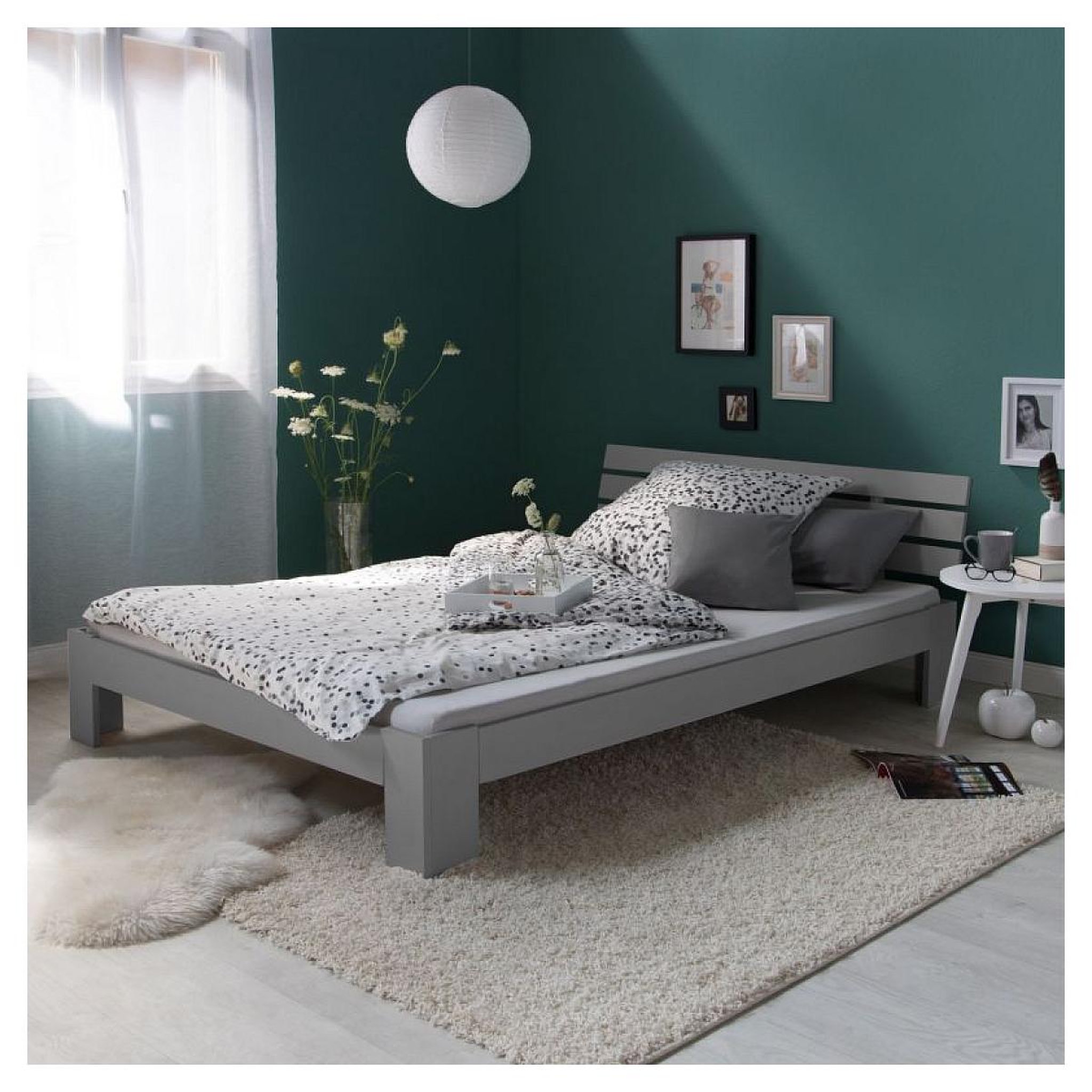 Voir la diapositive 2 : HomeStyle4U Lit double avec matelas sommier à lattes gris 120x200