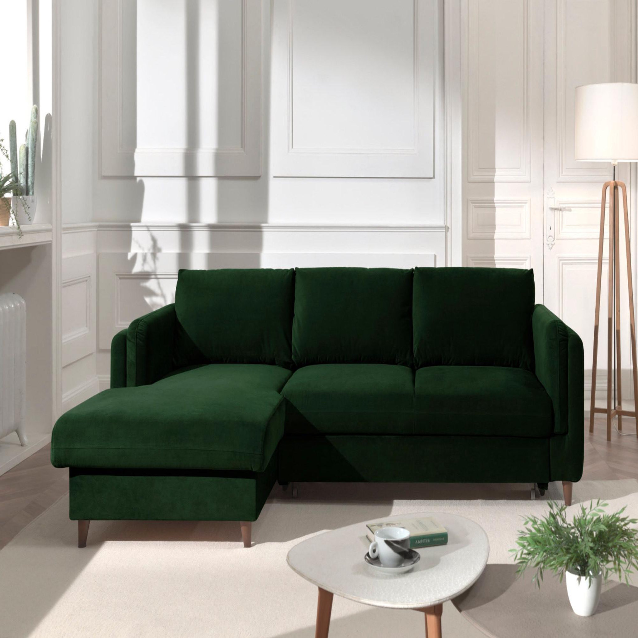 Voir la diapositive 6 : BEST MOBILIER Brooke - canapé d'angle gauche - convertible avec coffre - 4 places - en velours