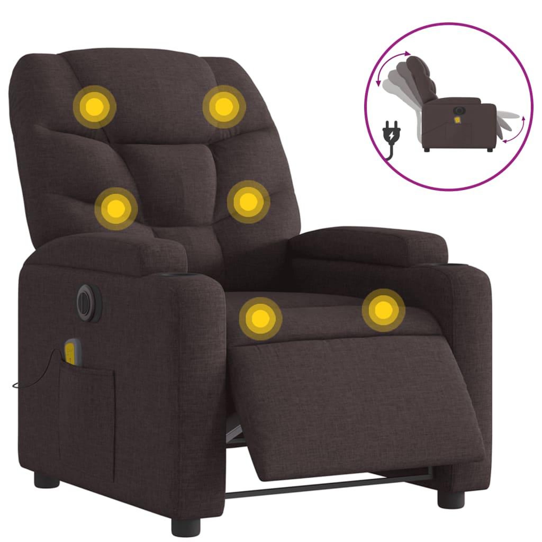 Voir la diapositive 2 : VIDAXL Fauteuil de massage inclinable electrique Marron fonce Tissu