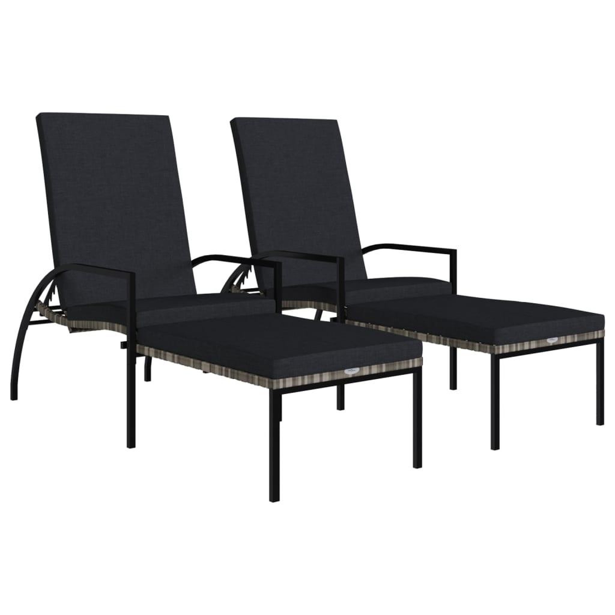 Voir la diapositive 2 : VIDAXL Chaises longues avec repose-pied 2 pcs Resine tressee Gris