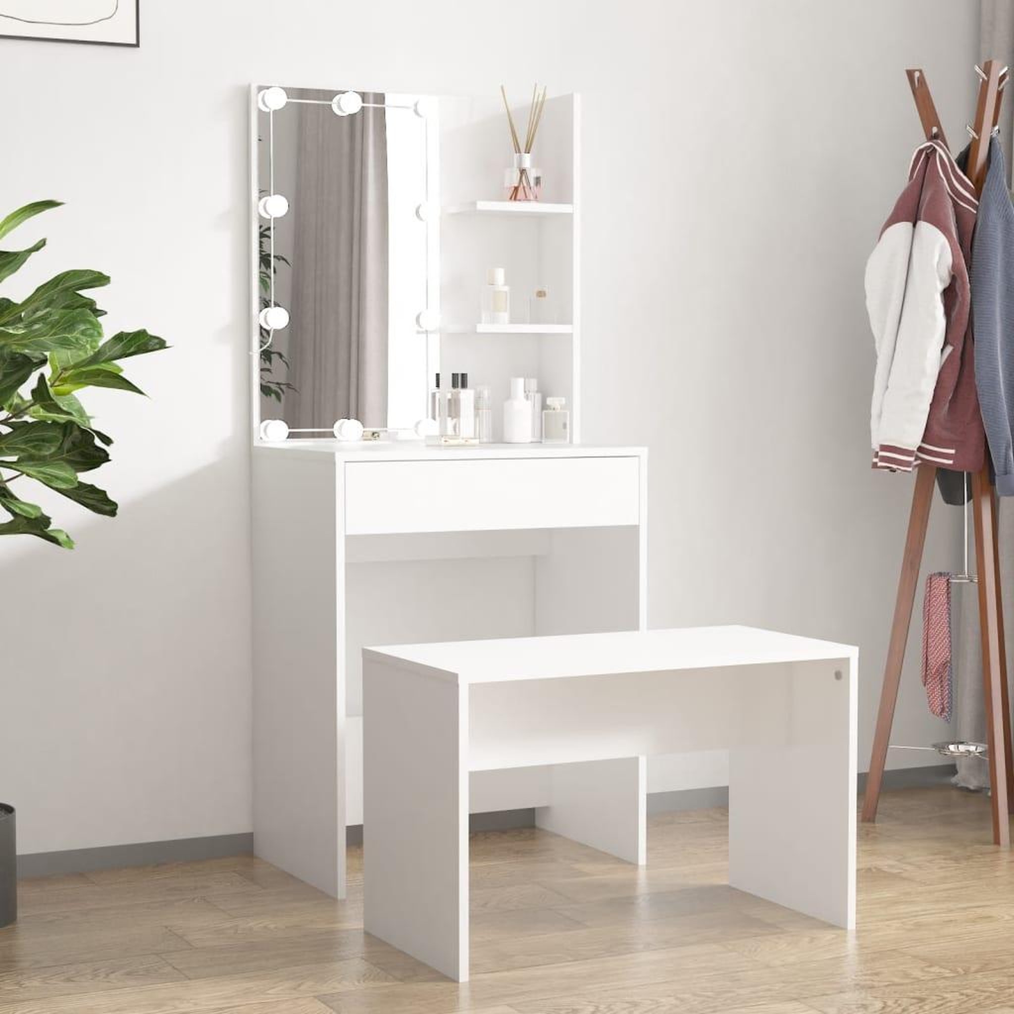 Voir la diapositive 1 : VIDAXL Ensemble de coiffeuse avec LED Blanc Bois d'ingenierie