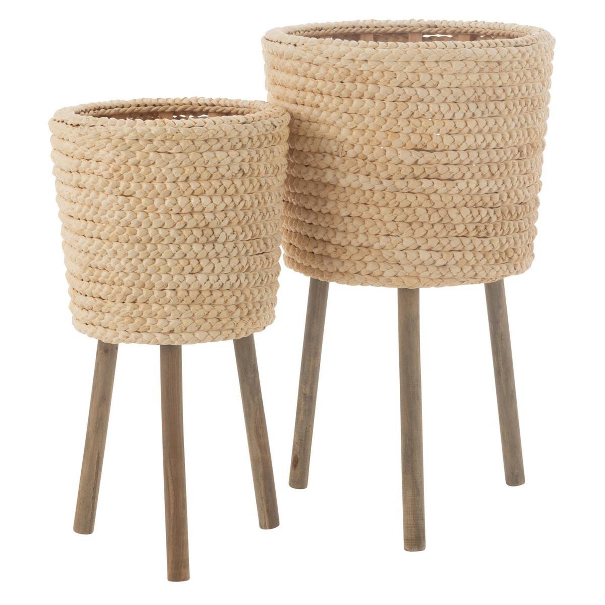 J-LINE Lot de 2 cache-pots  feuilles de maïs  68cm naturel