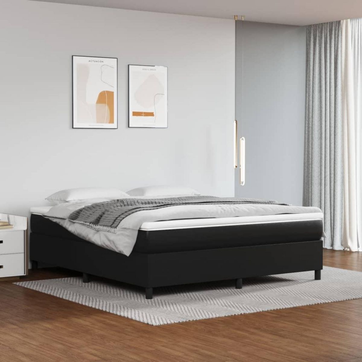 VIDAXL Sommier a lattes de lit avec matelas Noir 180x200 cm Similicuir