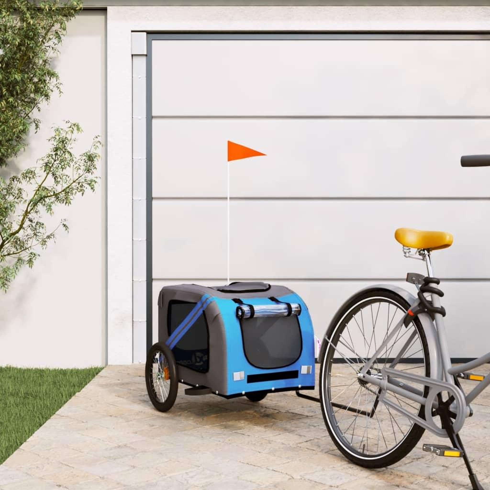 Voir la diapositive 1 : VIDAXL Remorque de velo pour animaux de compagnie bleu et gris