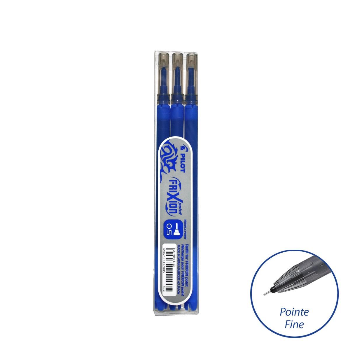 PILOT Lot de 3 recharges pour roller effaçable pointe fine FriXion Point bleu