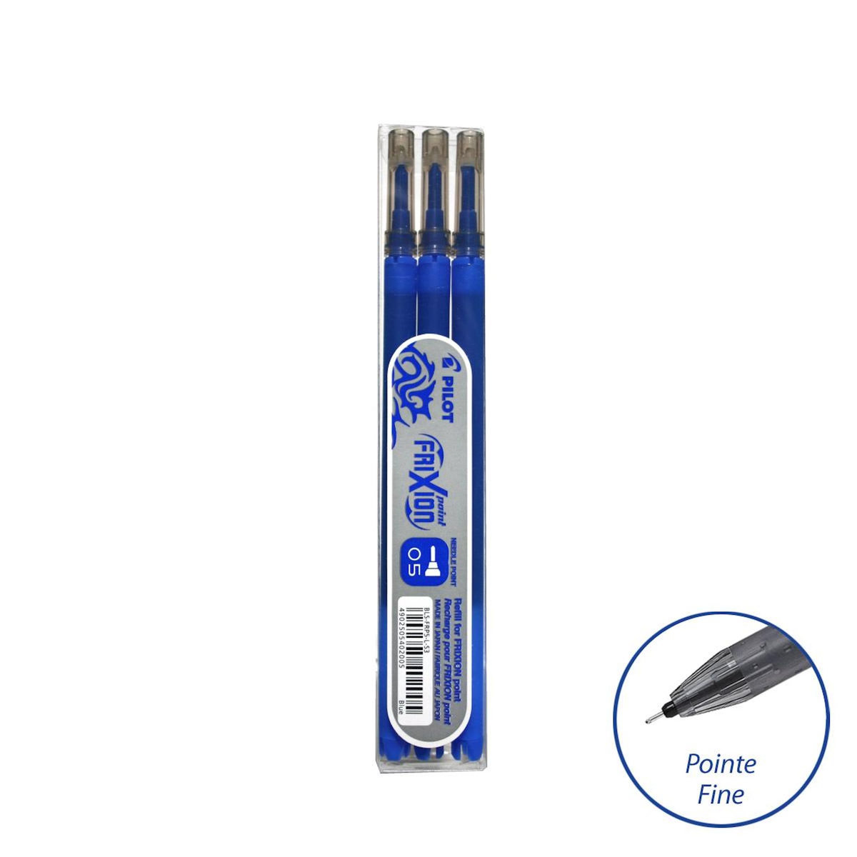 PILOT Lot de 3 recharges pour roller effaçable pointe fine FriXion Point bleu