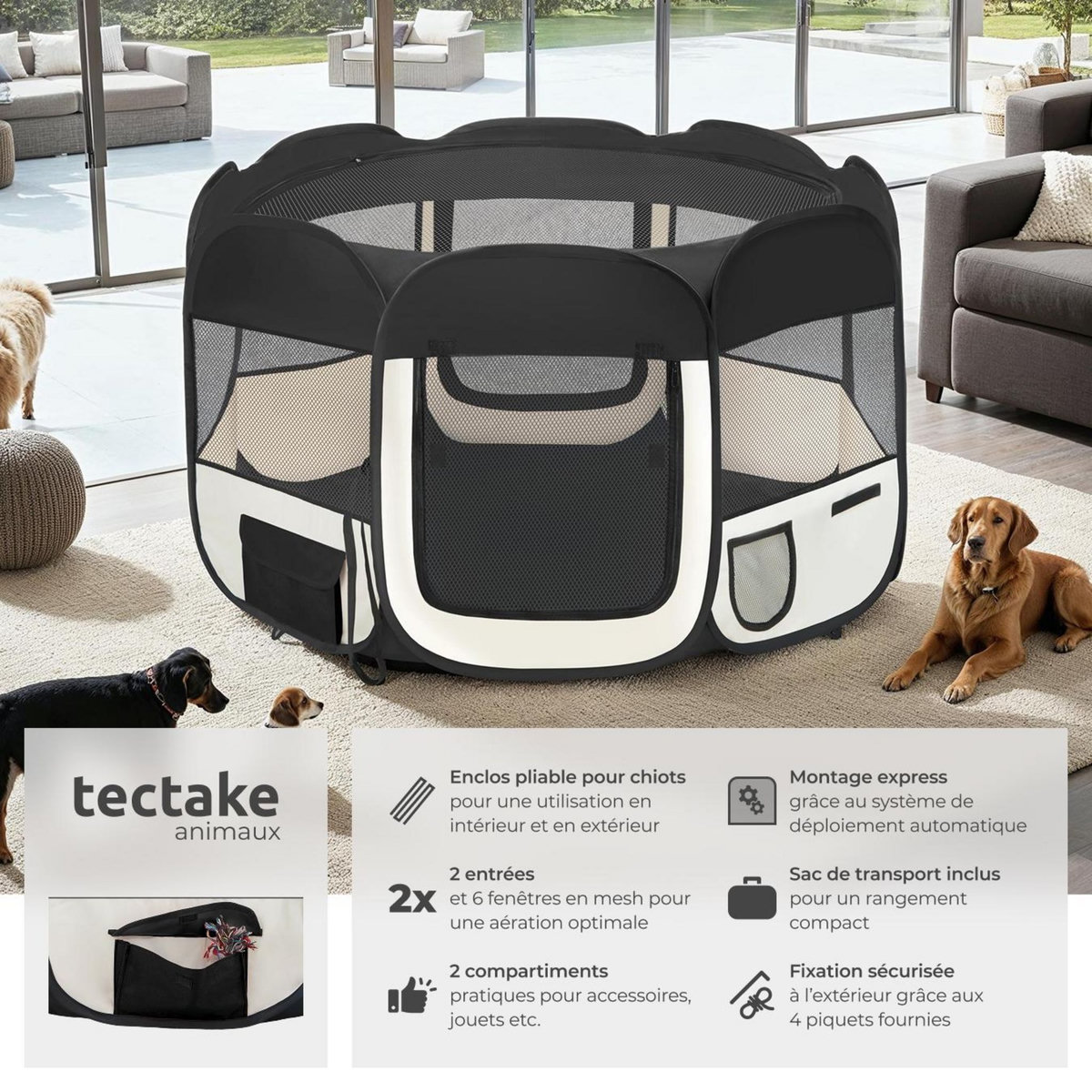 tectake Enclos pour chiots et chien pliable et modulable noir