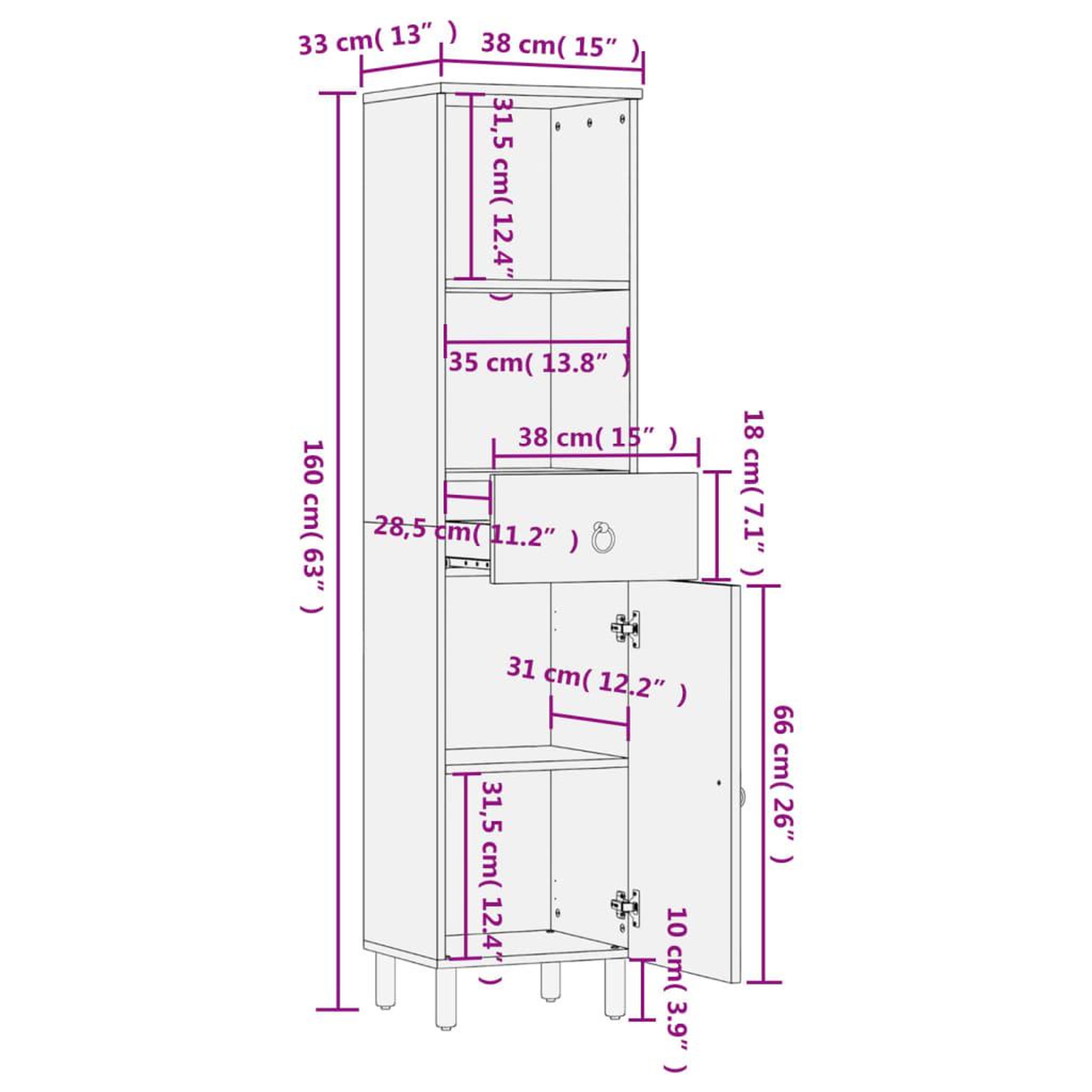 Voir la diapositive 6 : VIDAXL Armoire de salle de bain 38x33x160 cm bois massif de manguier