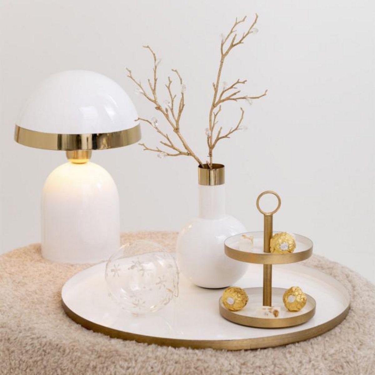 Paris Prix Plateau de Service Déco en Métal  Pearly  41cm Blanc