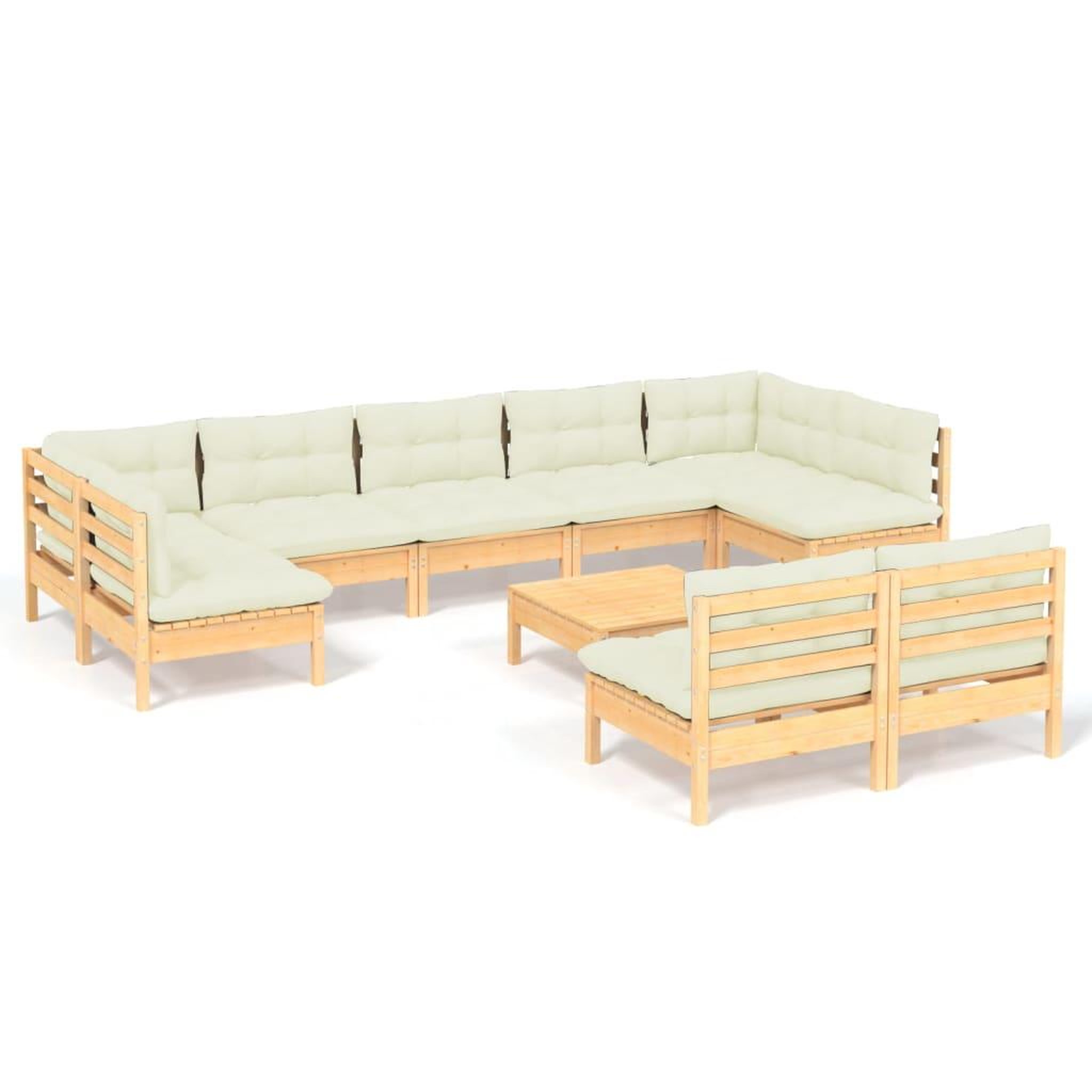 Voir la diapositive 2 : VIDAXL Salon de jardin 10 pcs avec coussins creme bois de pin massif