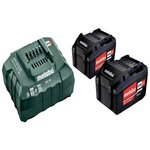 METABO SAS Pack énergie 18 V Pack 2 Batteries 18 volts + chargeur rapide - 2 x 4,0 Ah Li-Power, ASC 55, carton