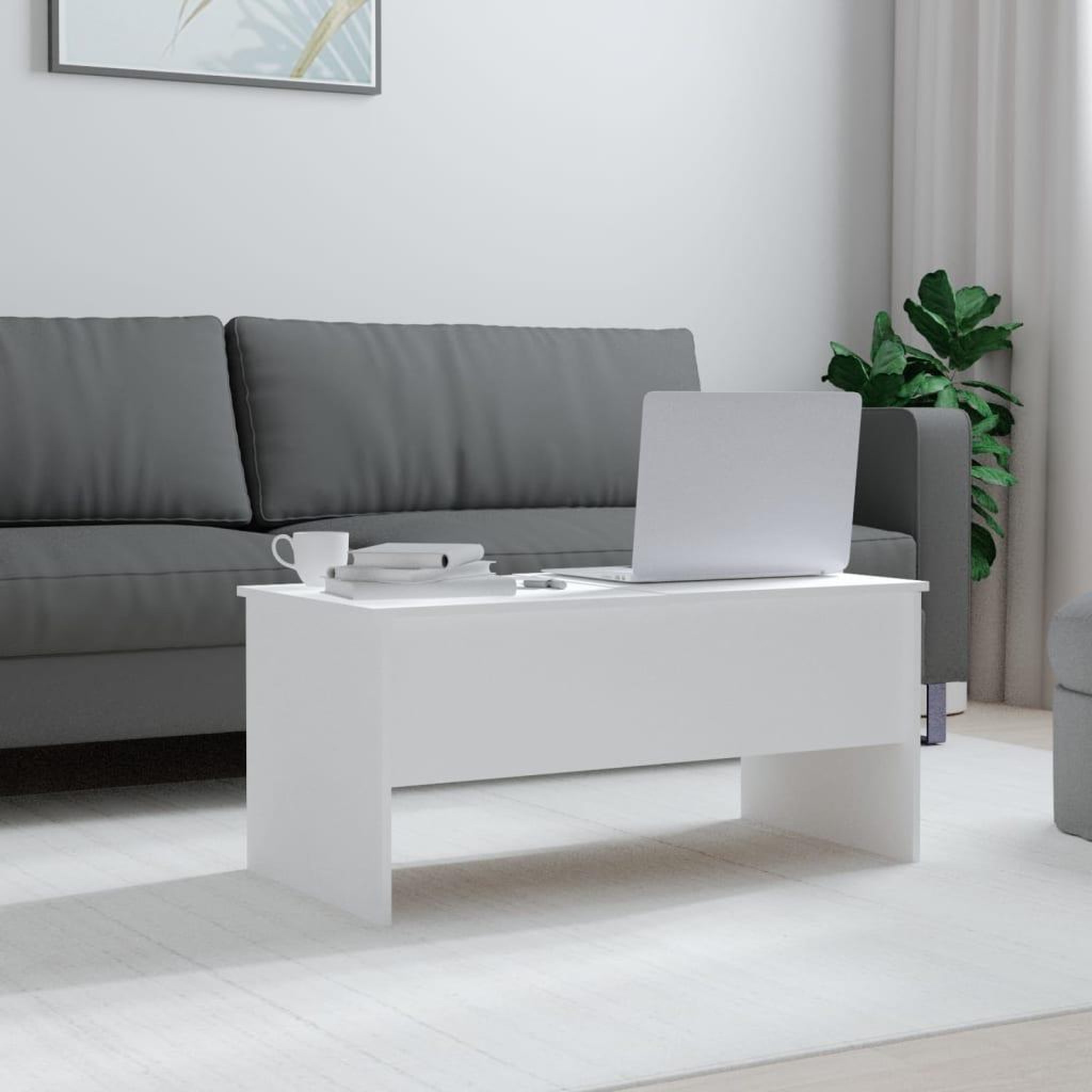 Voir la diapositive 3 : VIDAXL Table basse Blanc 102x50,5x46,5 cm Bois d'ingenierie