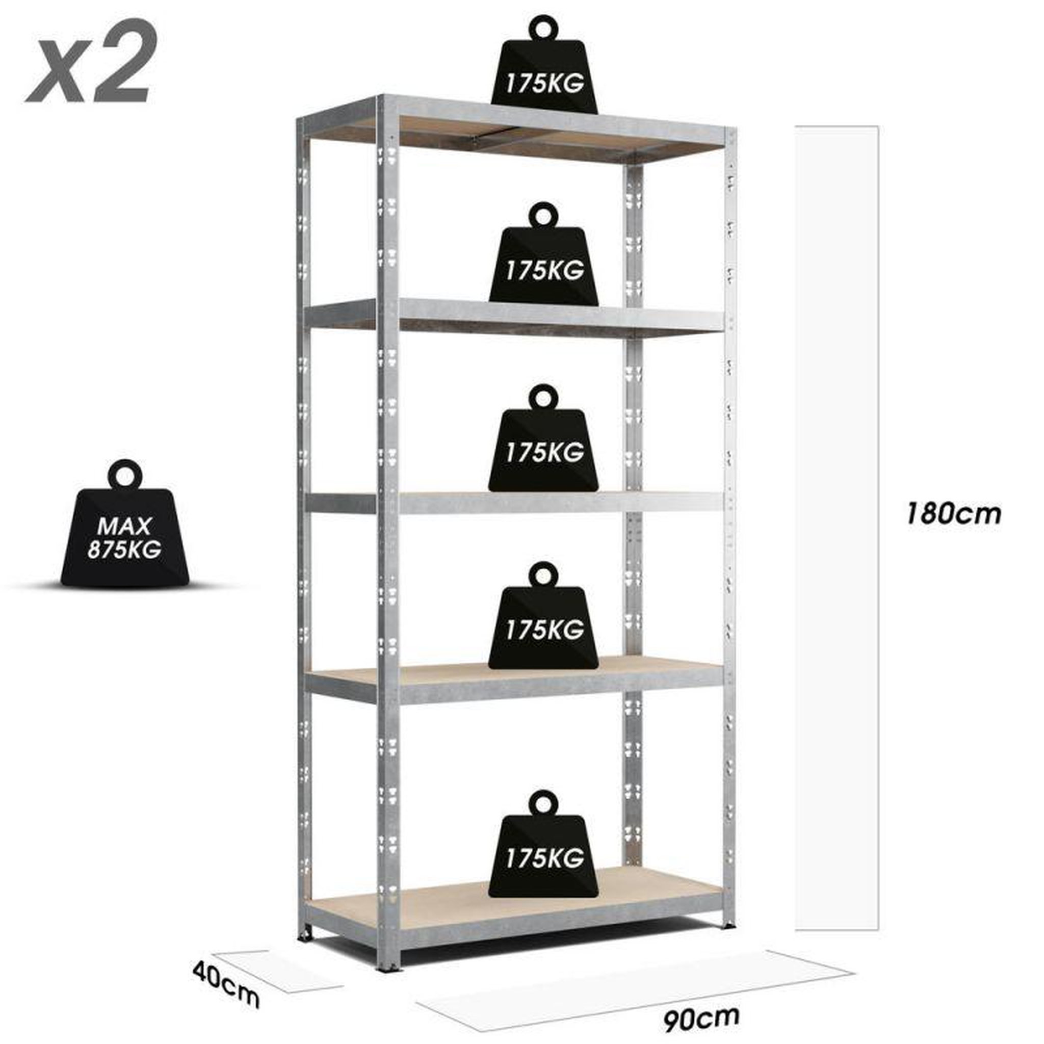 Voir la diapositive 3 : EUROSPEN Lot de 2 Etagères de rangement modulables et polyvalentes pour atelier, garage, cave... Charge Lourde max 875kg x2