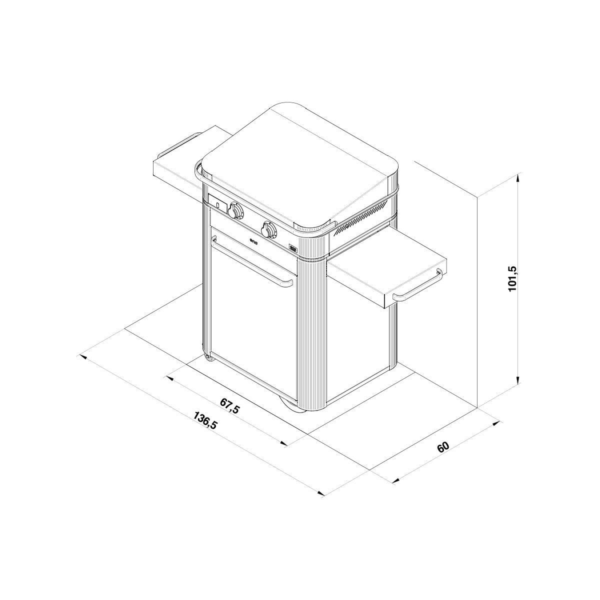 Eno Plancha gaz Enosign 65 inox 2 brûleurs sur chariot, 56x40 cm