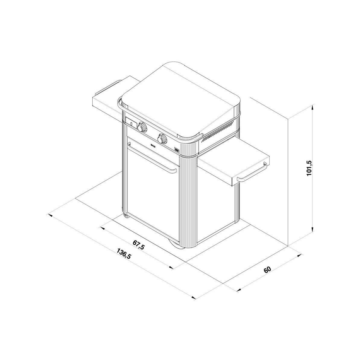 Eno Plancha gaz Enosign 65 inox 2 brûleurs sur chariot, 56x40 cm