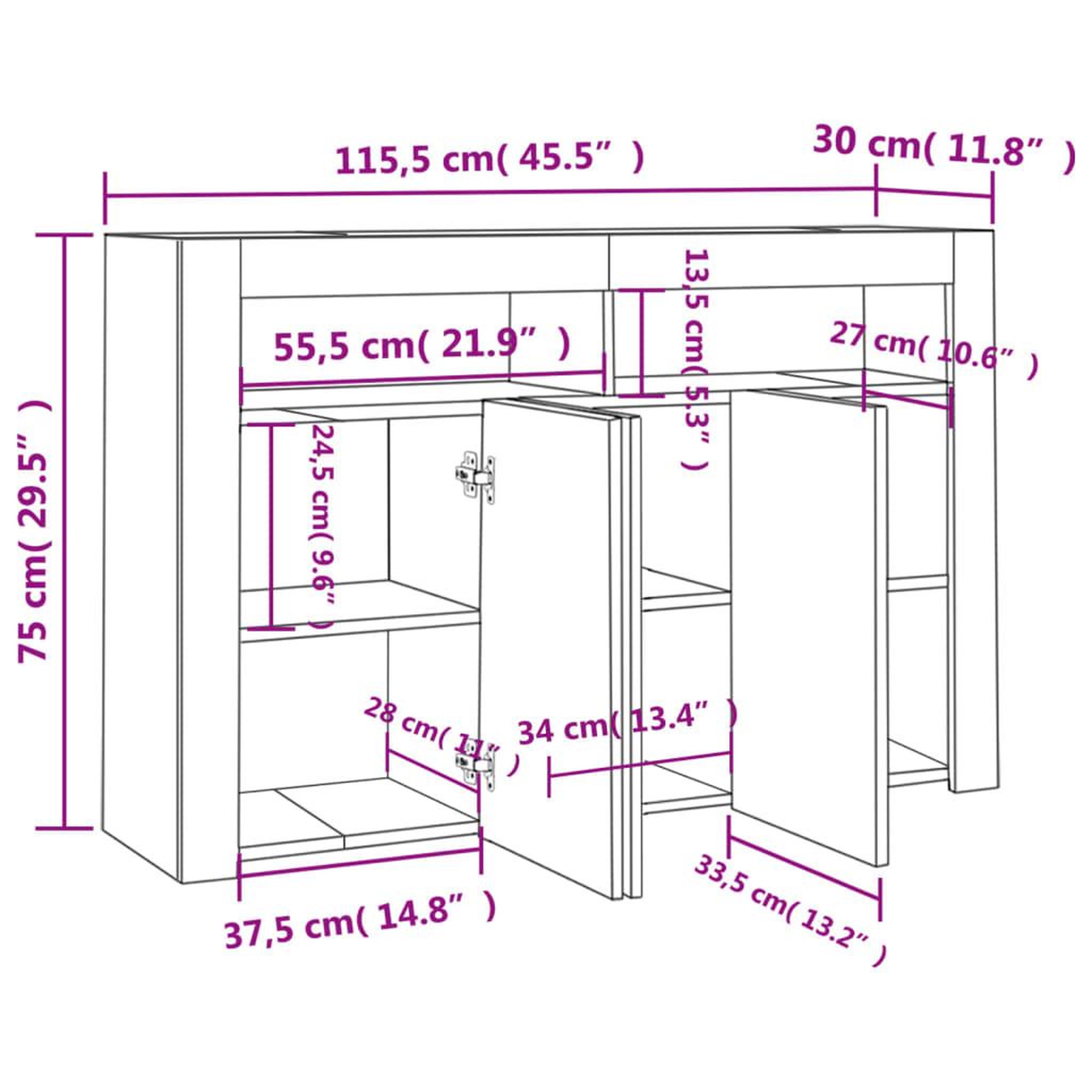 Voir la diapositive 6 : VIDAXL Buffet avec lumieres LED chene fume 115,5x30x75 cm