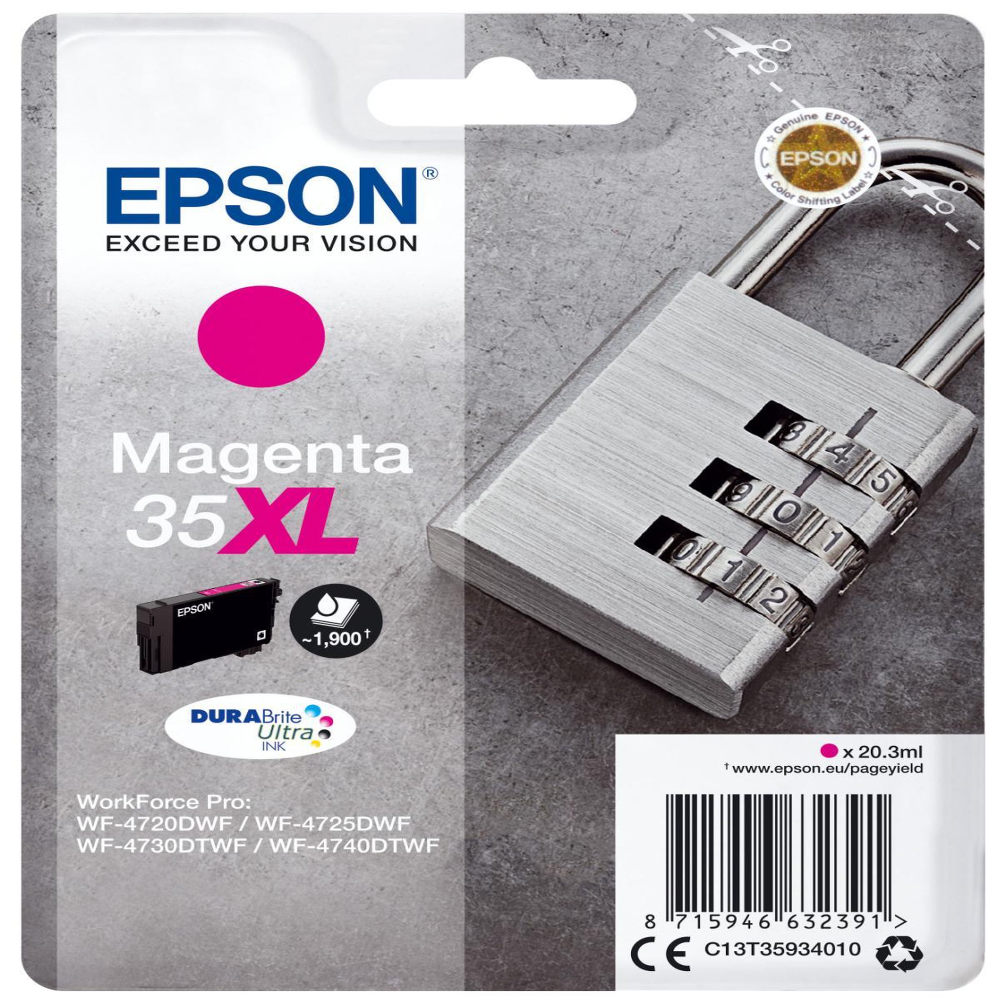 Voir la diapositive 2 : Epson Cartouche d'encre Epson 35XL Magenta 20,3 ml Original