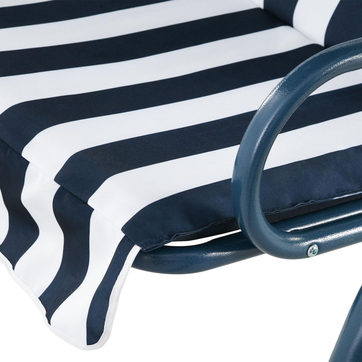 OUTSUNNY Balancelle de jardin 3 places coussins assise dossier bleu blanc rayé