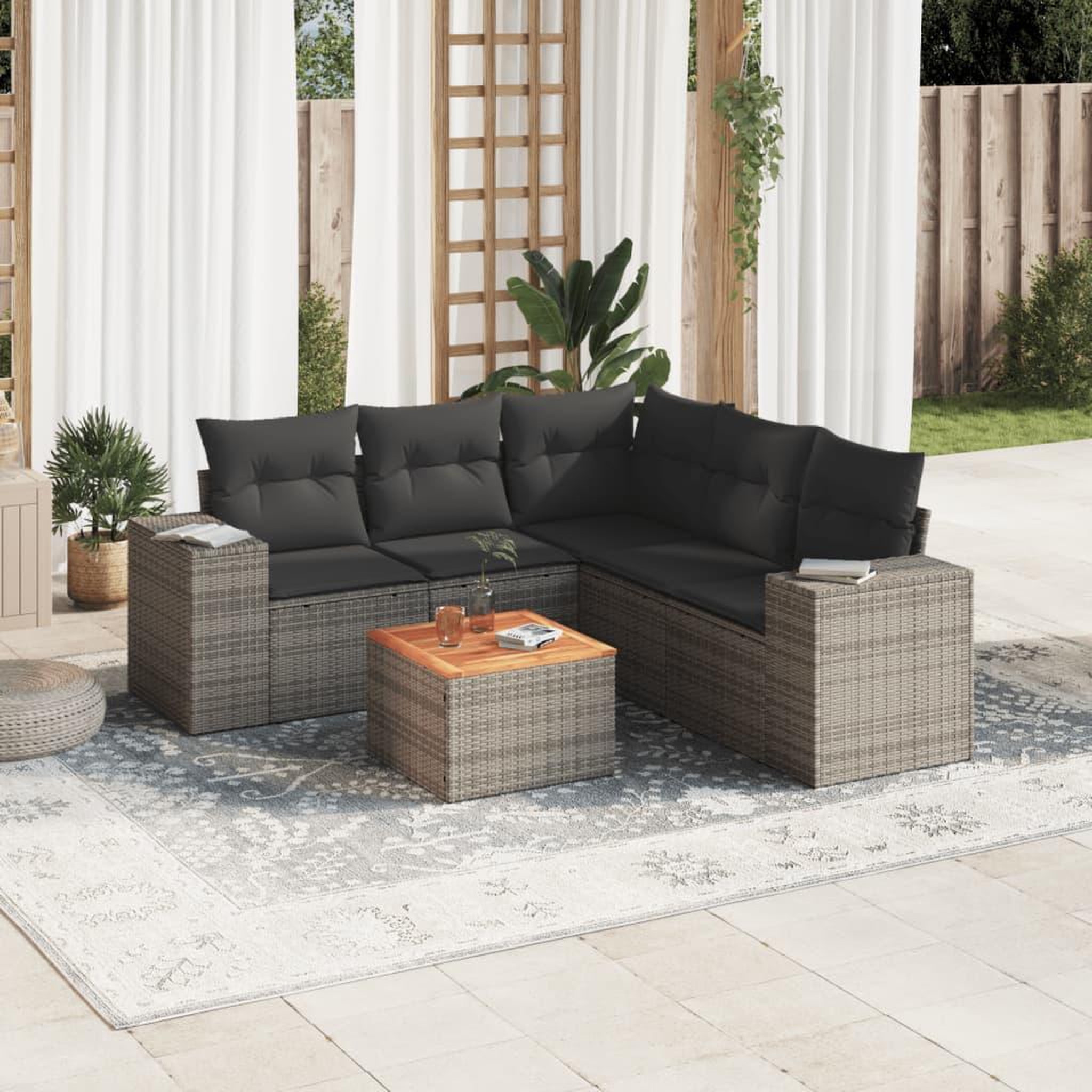 VIDAXL Salon de jardin 6 pcs avec coussins gris resine tressee